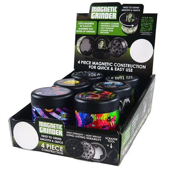Plastic 4 Piece Grinder with Magnetic Closure - 6 Pieces Per Retail Ready Display 22523 SMOKEZILLA