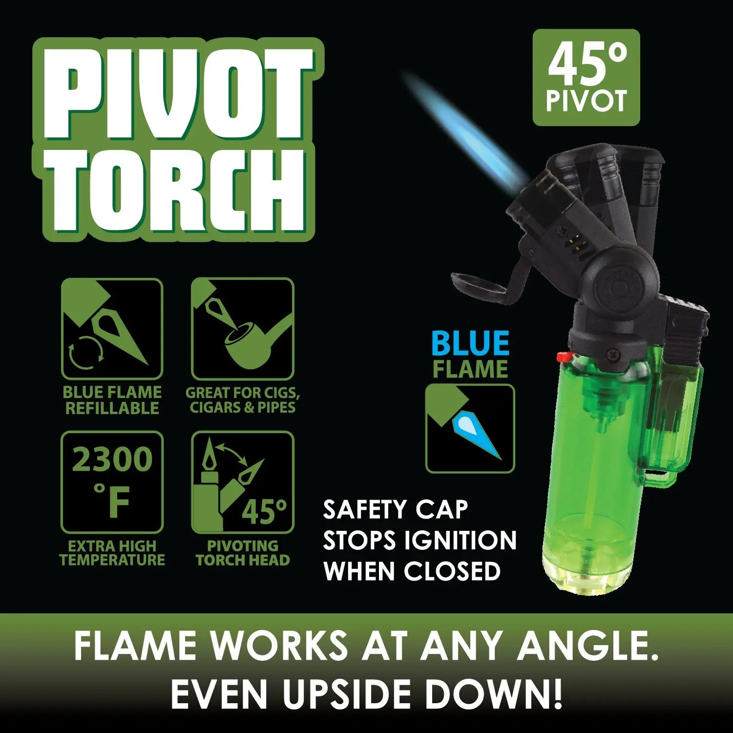 Pivot Head Torch Lighter with Flip Down Lid- 16 Pieces Per Retail Ready Display 22555 SMOKEZILLA