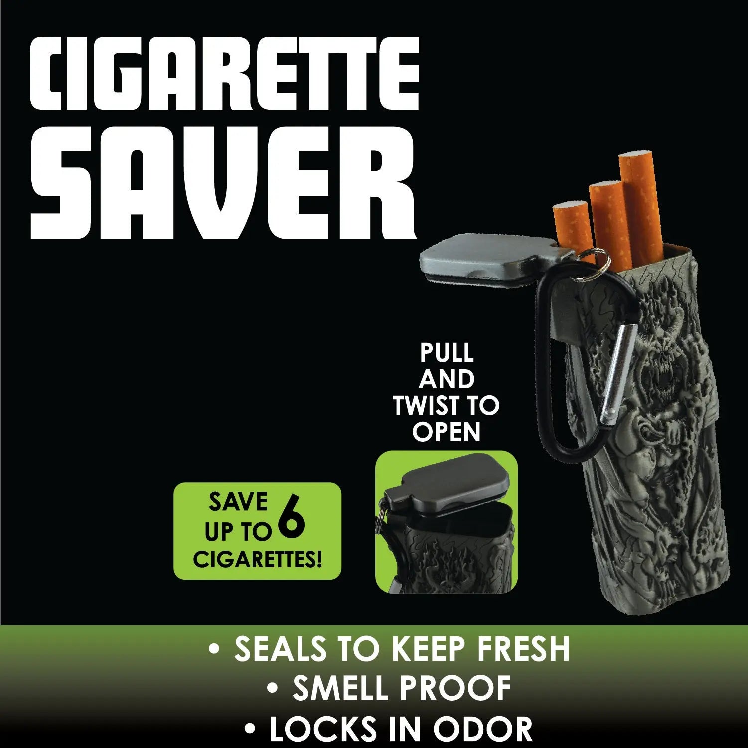 Metal Mystic Cigarette Saver with Carabineer- 6 Pieces Per Retail Ready Display 22564 SMOKEZILLA