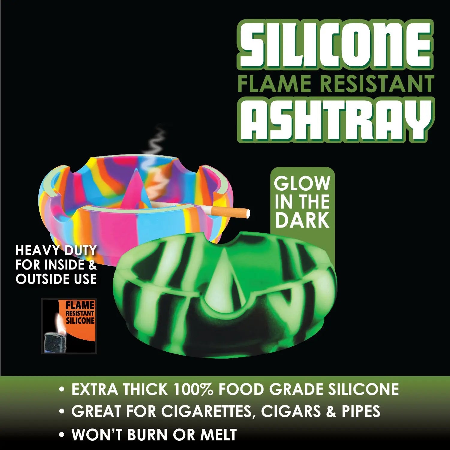 Glow in The Dark Round Silicone Ashtray- Per Retail Ready Display 22581 SMOKEZILLA
