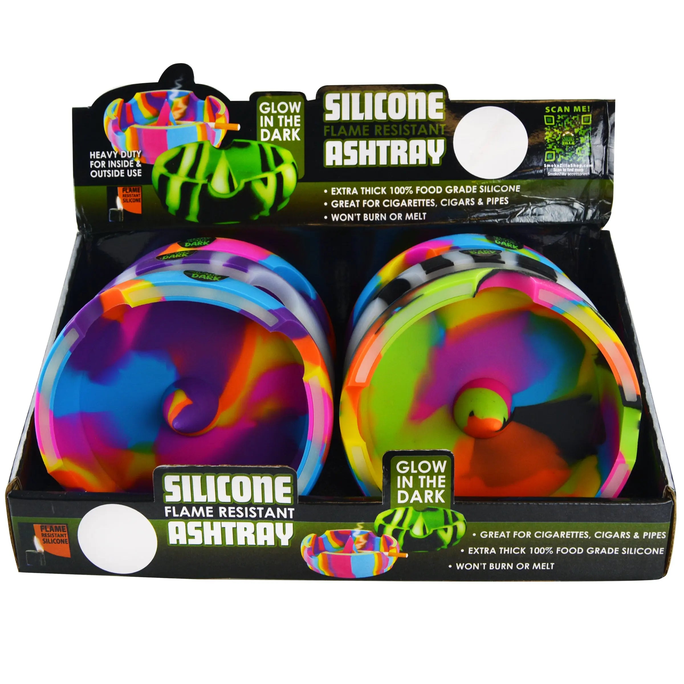 Glow in The Dark Round Silicone Ashtray- Per Retail Ready Display 22581 SMOKEZILLA