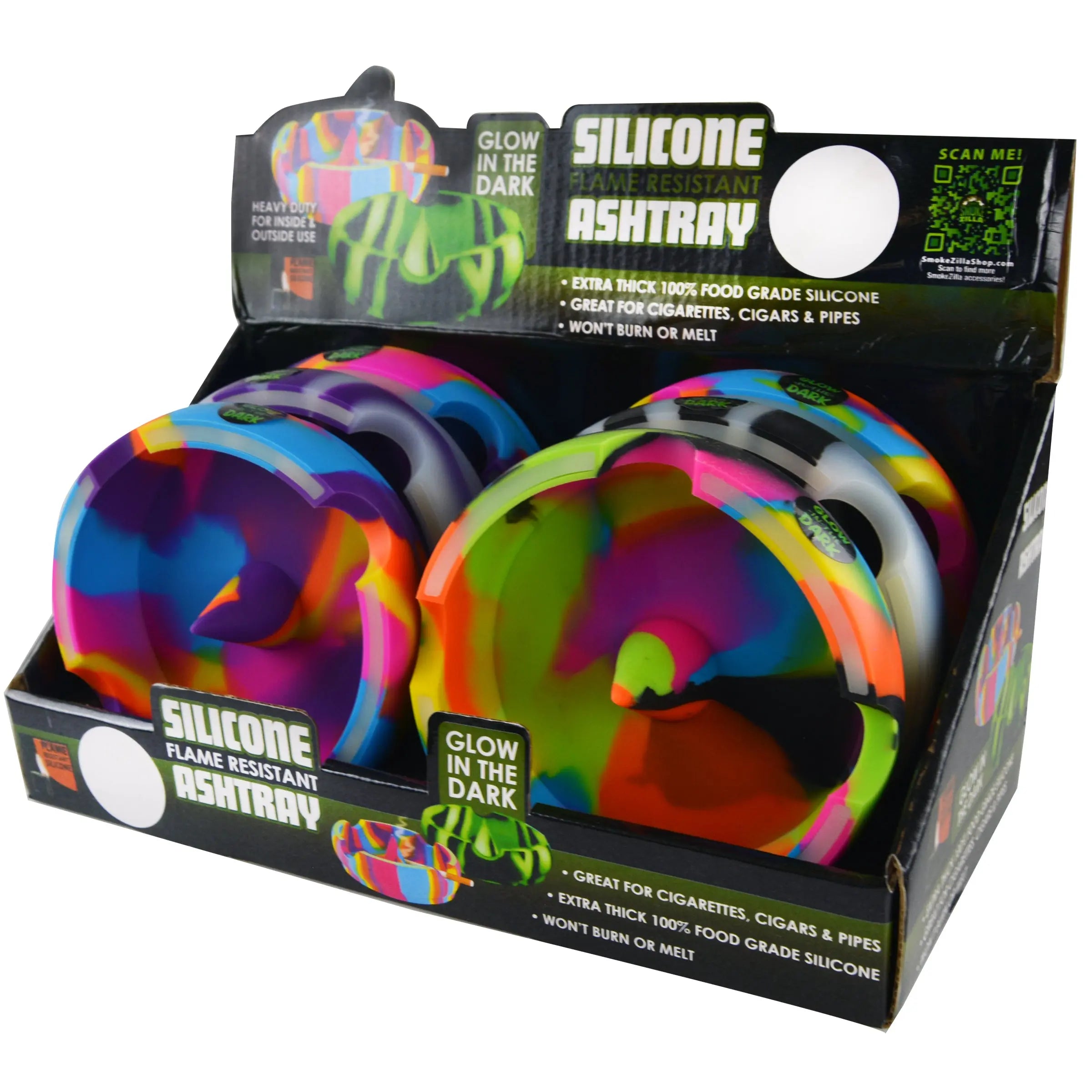 Glow in The Dark Round Silicone Ashtray- Per Retail Ready Display 22581 SMOKEZILLA