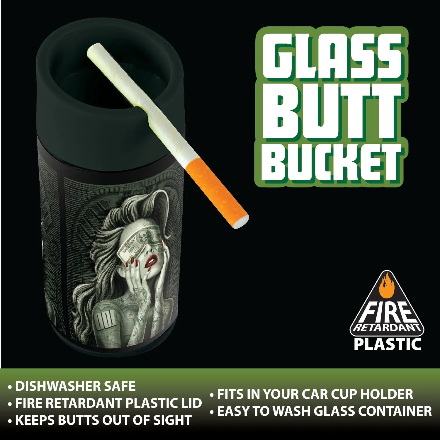 Full Print Glass Butt Bucket Ashtray- 6 Per Retail Ready Wholesale Display 22589 SMOKEZILLA