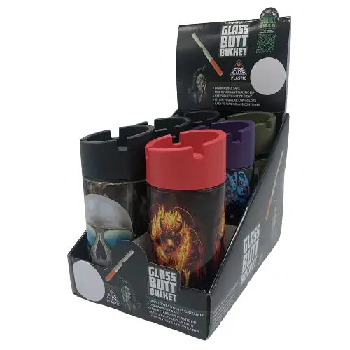 Full Print Glass Butt Bucket Ashtray- 6 Per Retail Ready Wholesale Display 22589 SMOKEZILLA