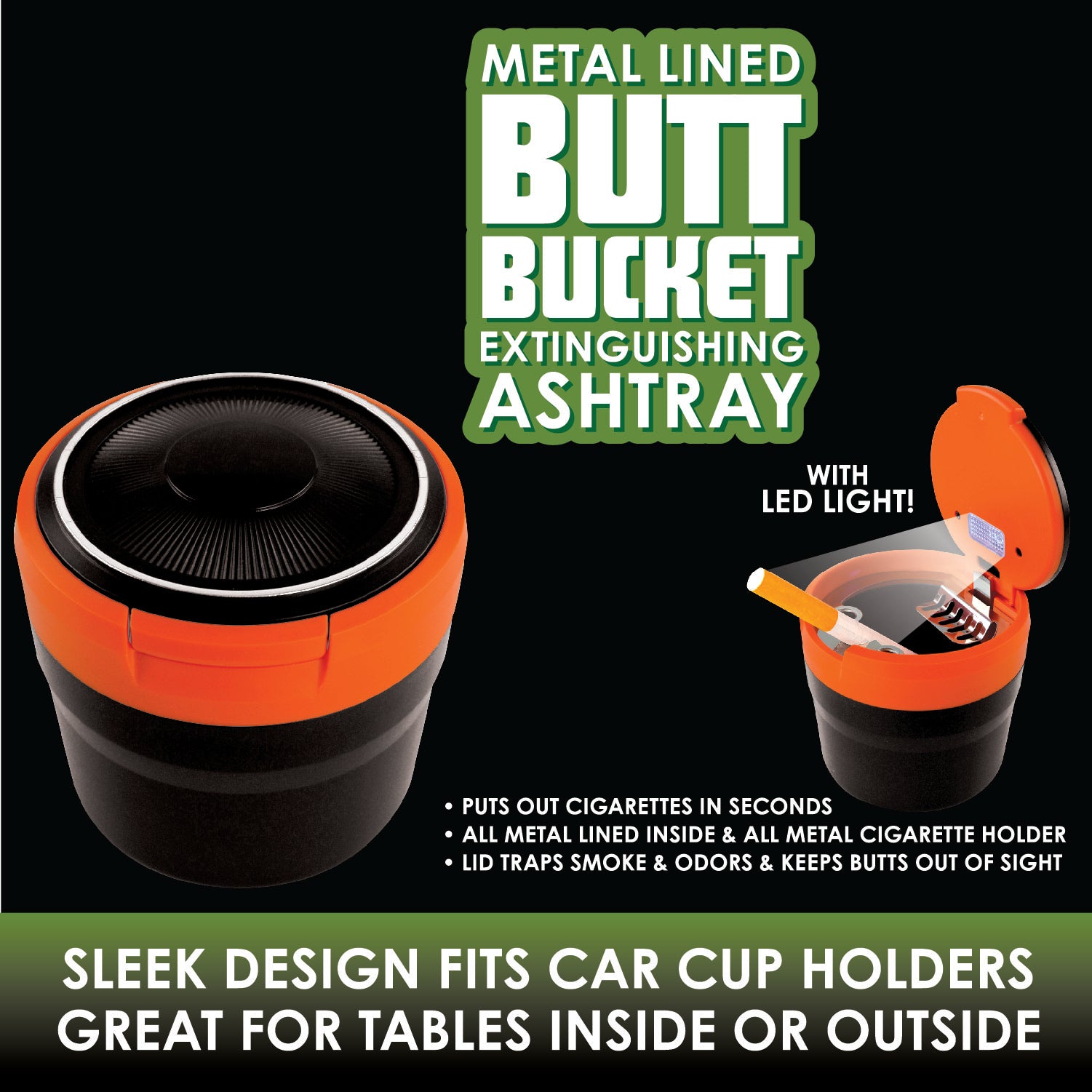 Metal Lined Butt Bucket Ashtray with LED Light - 6 Per Retail Ready Display 22594 SMOKEZILLA