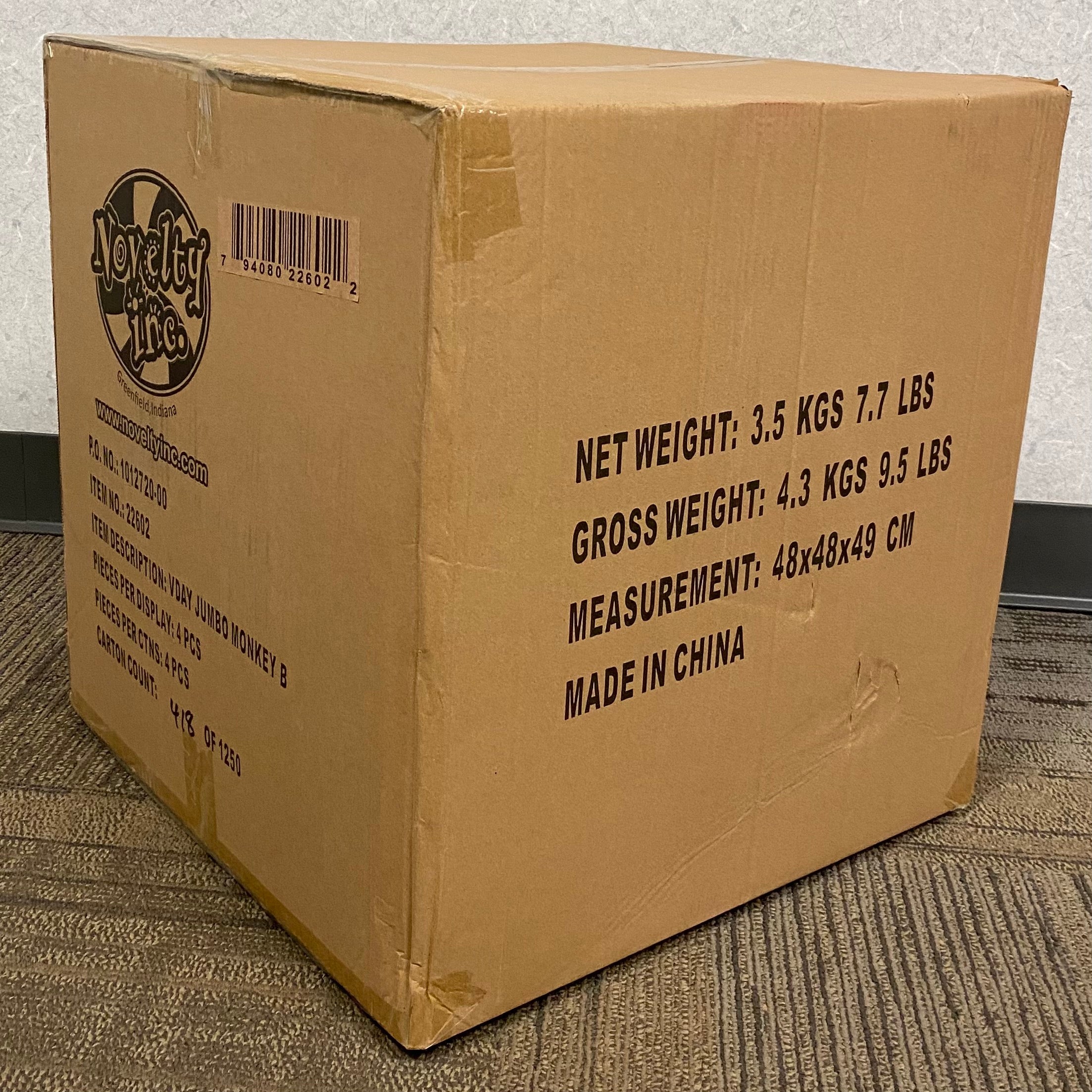 Valentine's Day Jumbo Plush Monkey - 4 Pieces Per Pack 22602 KIPP BROTHERS