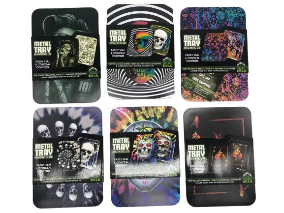 Metal Roll Tray with Magnetic Cover - 6 Pieces Per Retail Ready Display 22606 SMOKEZILLA