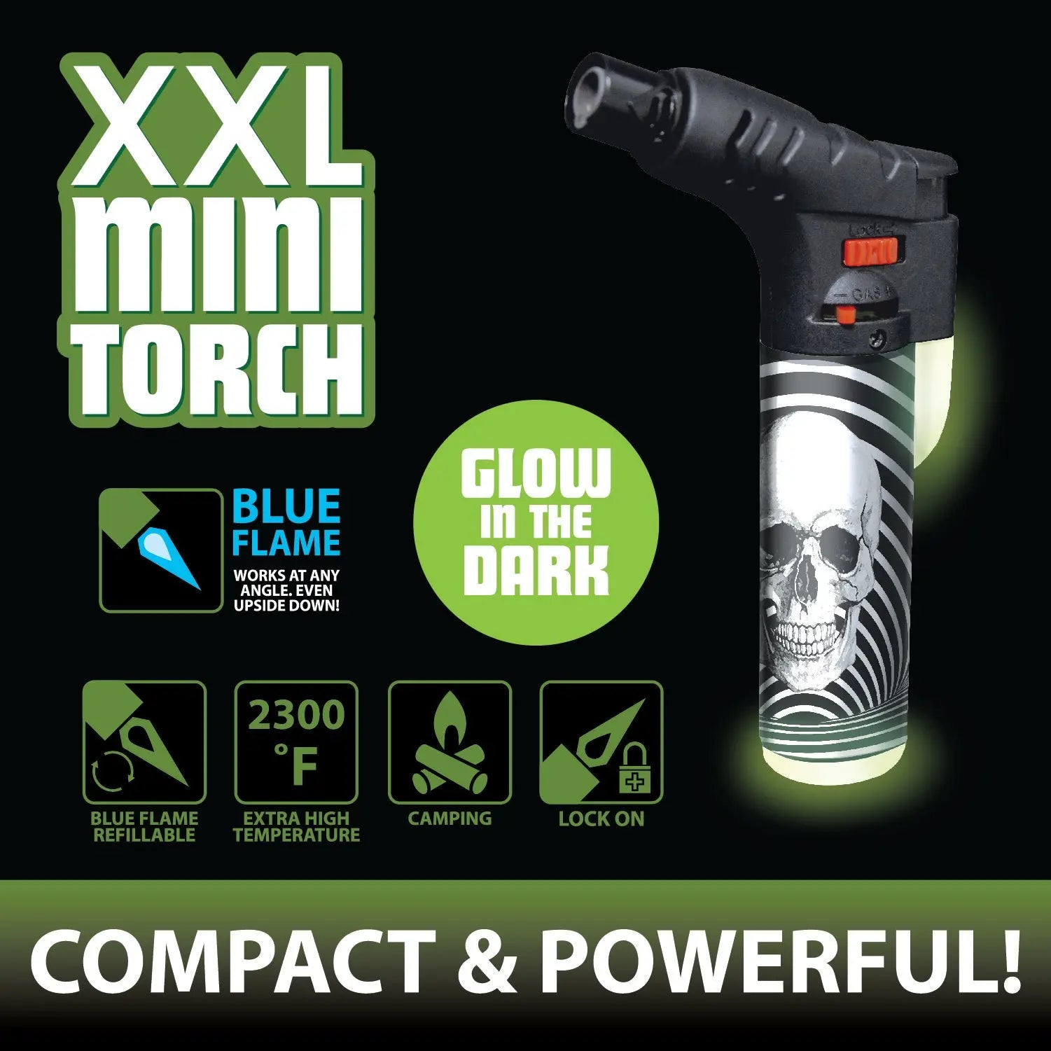 Glow in The Dark XXL Thin Torch Lighter - 18 Pieces Per Retail Ready Display 22611 SMOKEZILLA