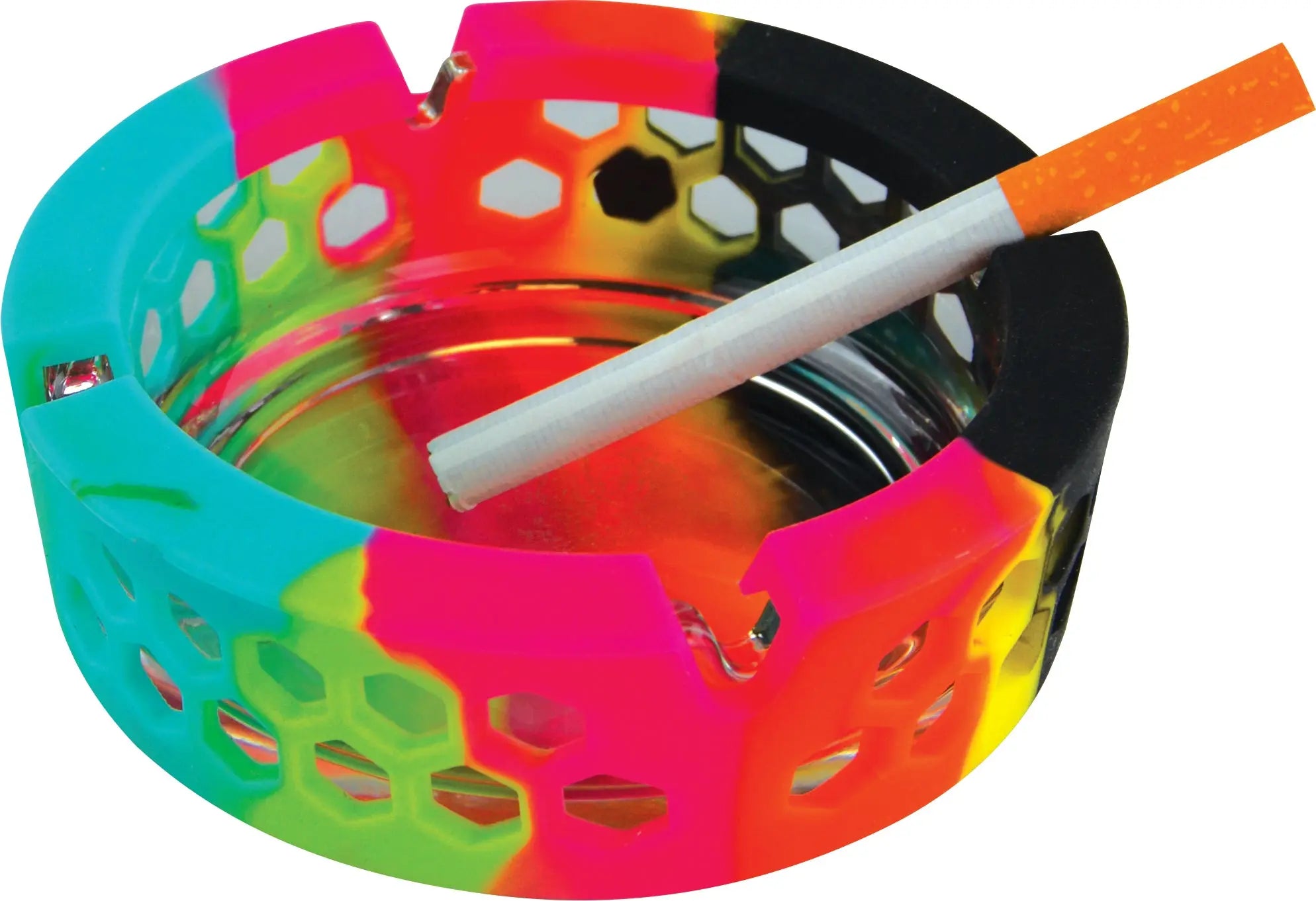 Silicone Wrapped Round Glass Ashtray - 6 Pieces Per Retail Ready Display 22626 SMOKEZILLA