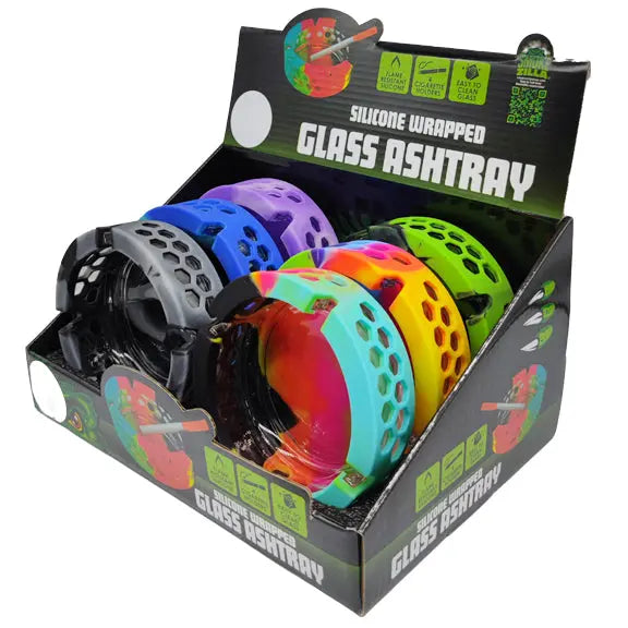 Silicone Wrapped Round Glass Ashtray - 6 Pieces Per Retail Ready Display 22626 SMOKEZILLA
