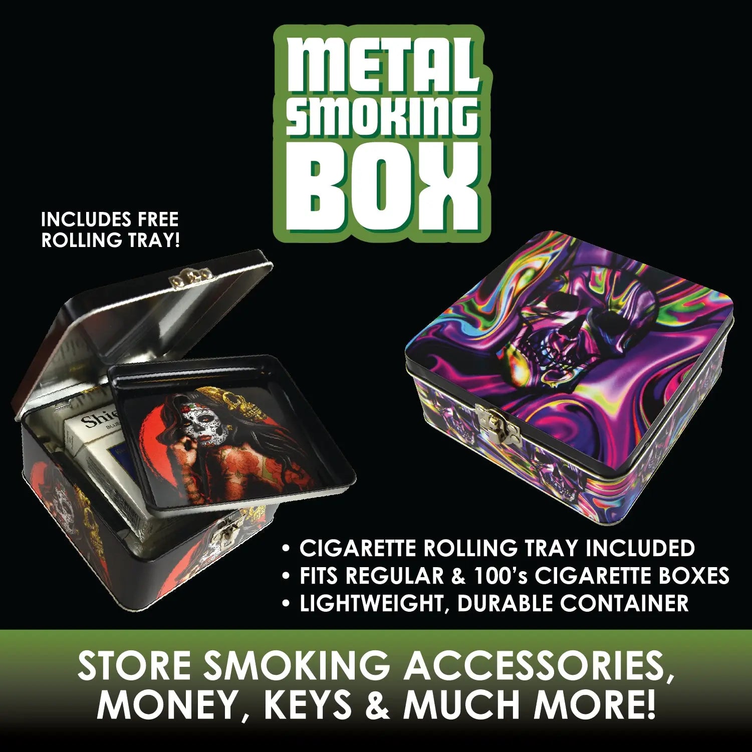 Metal Storage Box with Roll Tray- 6 Pieces Per Retail Ready Display 22627 SMOKEZILLA