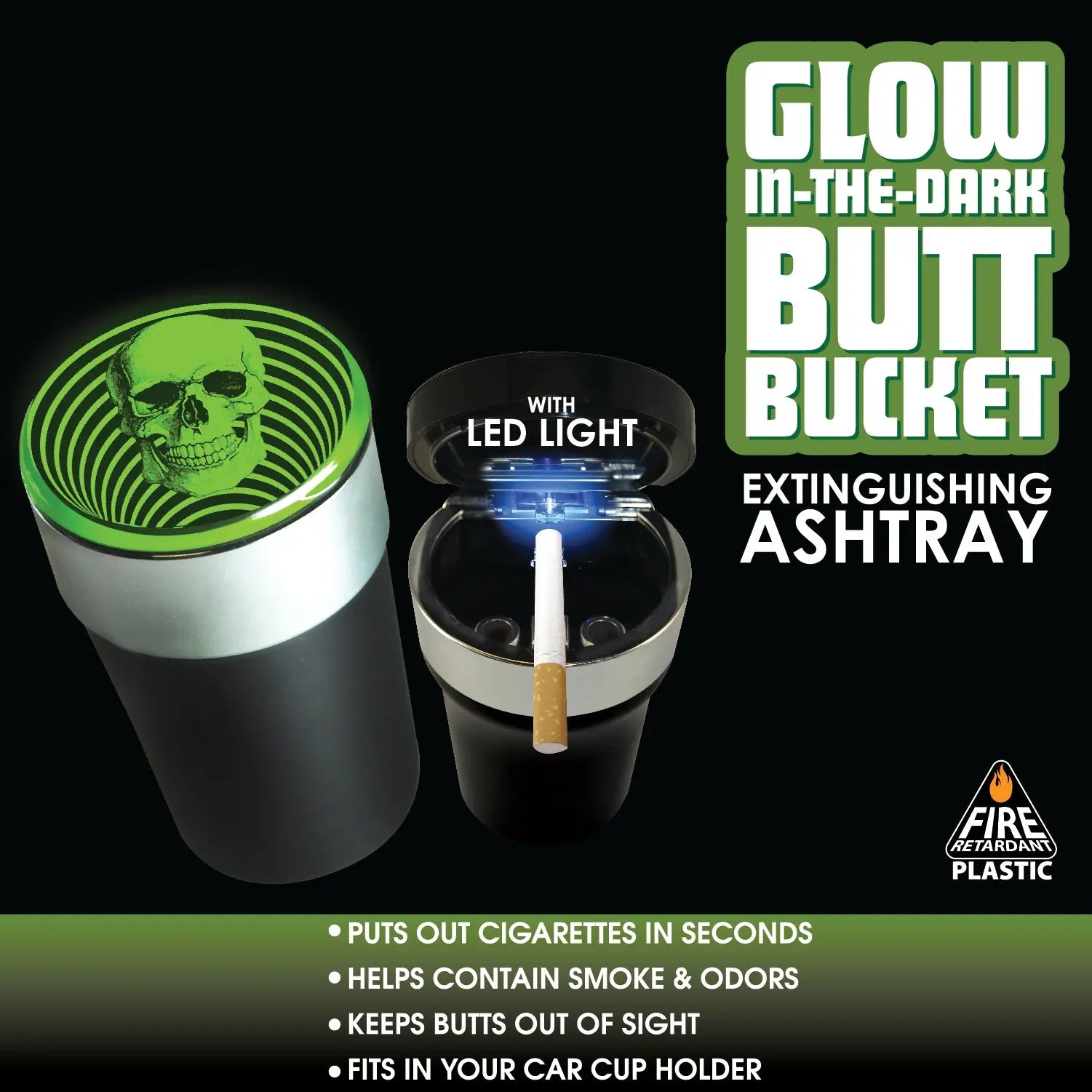 Glow in The Dark Printed Lid Butt Bucket Ashtray with LED Light - 6 Per Retail Ready Display 22634 SMOKEZILLA