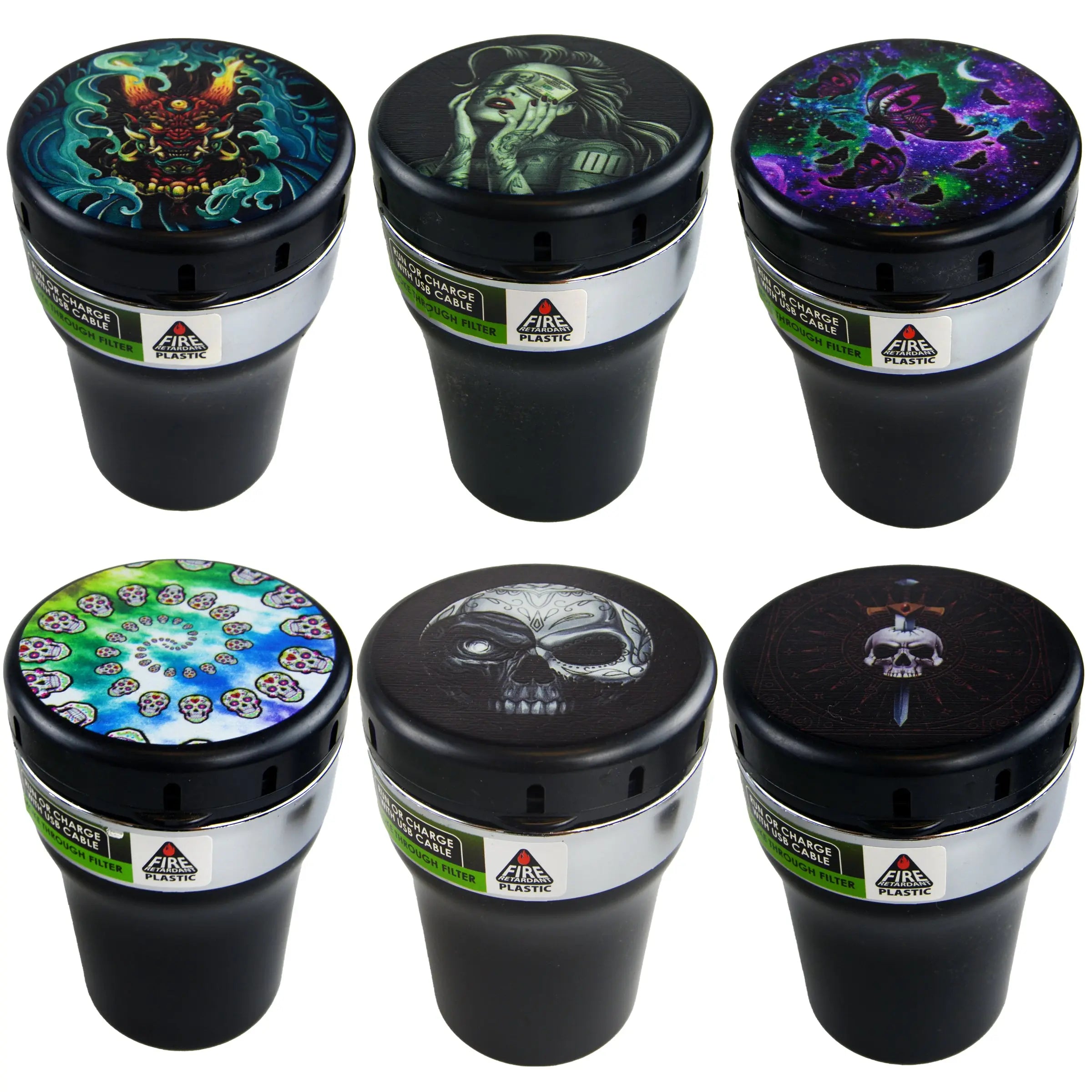 Printed Lid Butt Bucket Ashtray with Power Exhaust Fan - 6 Pieces Per Retail Ready Display 22638 SMOKEZILLA