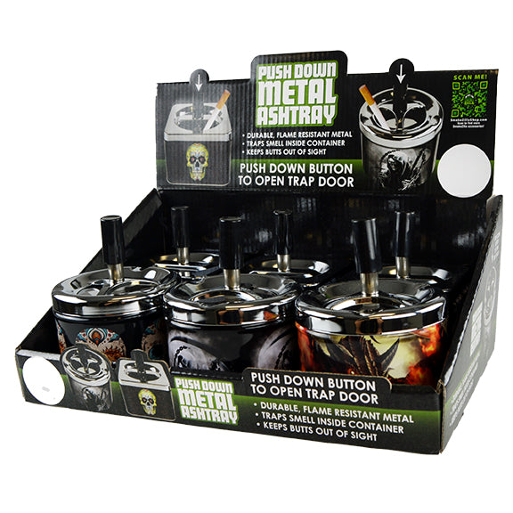 Push Down Metal Ashtray- 6 Per Retail Ready Wholesale Display 22639 SMOKEZILLA