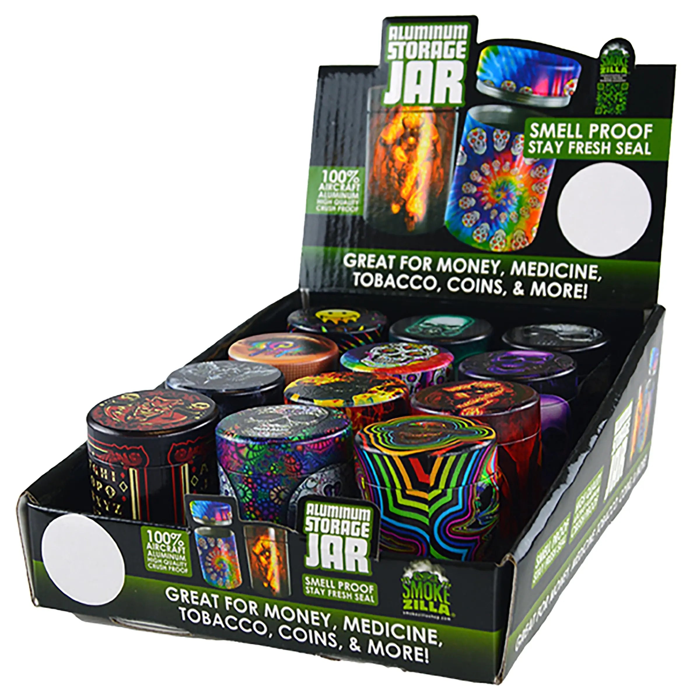 Smell Proof Metal Storage Jar with Full Print - 12 Pieces Per Retail Ready Display 22675 SMOKEZILLA