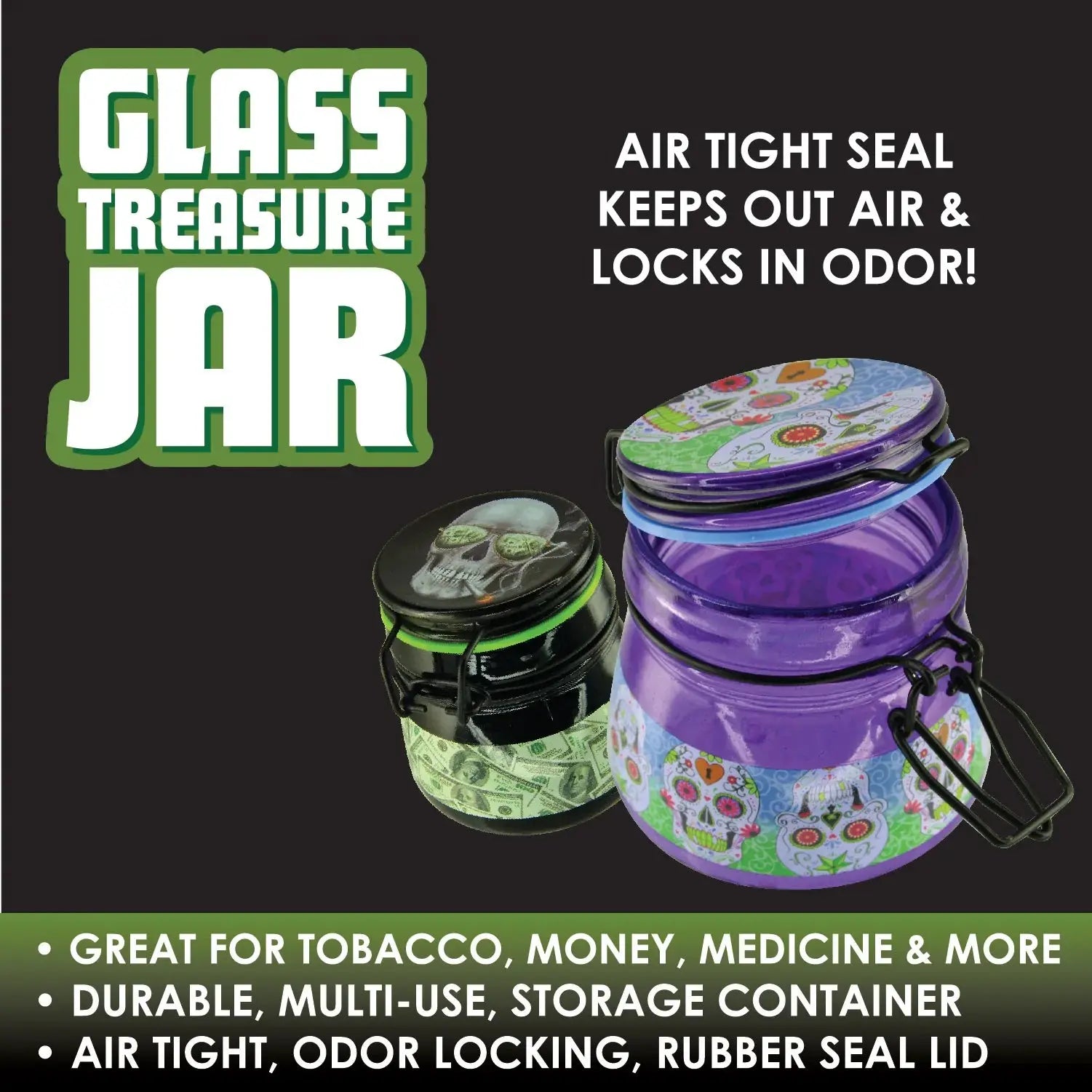 Glass Storage Jar with Clasp - 6 Pieces Per Retail Ready Display 22679 SMOKEZILLA