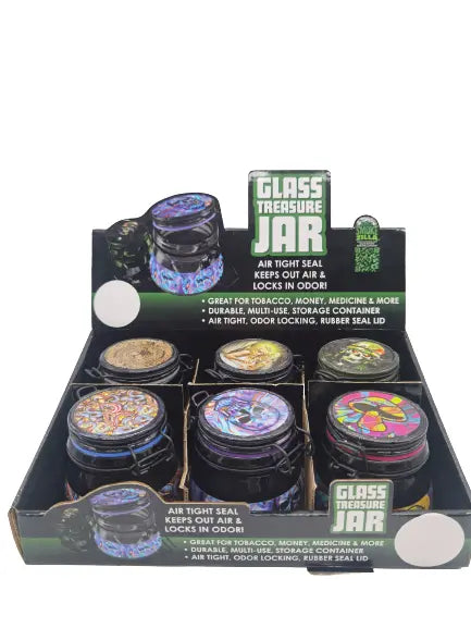 Glass Storage Jar with Clasp - 6 Pieces Per Retail Ready Display 22679 SMOKEZILLA
