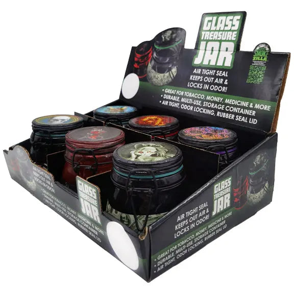 Glass Storage Jar with Clasp - 6 Pieces Per Retail Ready Display 22680 SMOKEZILLA