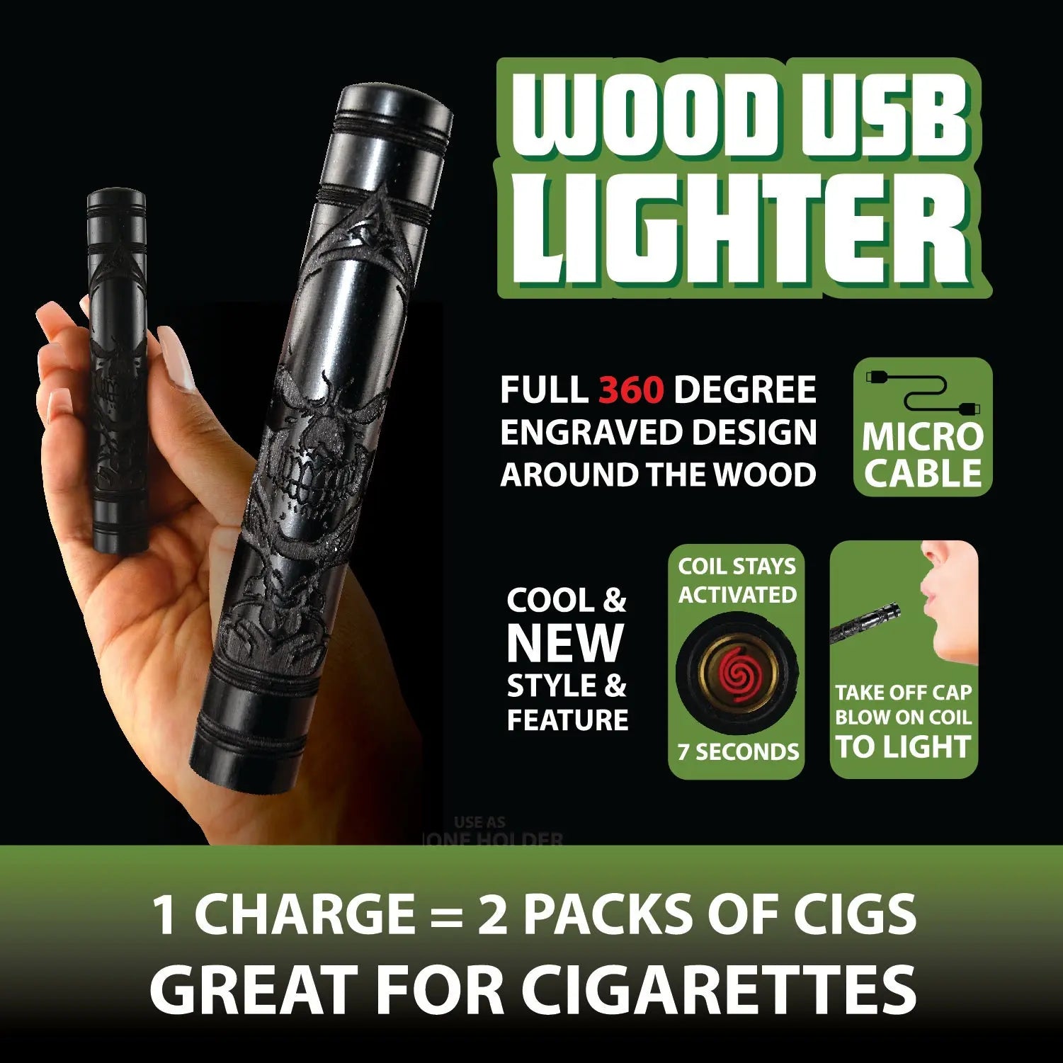 Wood Usb Coil Lighter Tube - 6 Pieces Per Retail Ready Display 22688 SMOKEZILLA