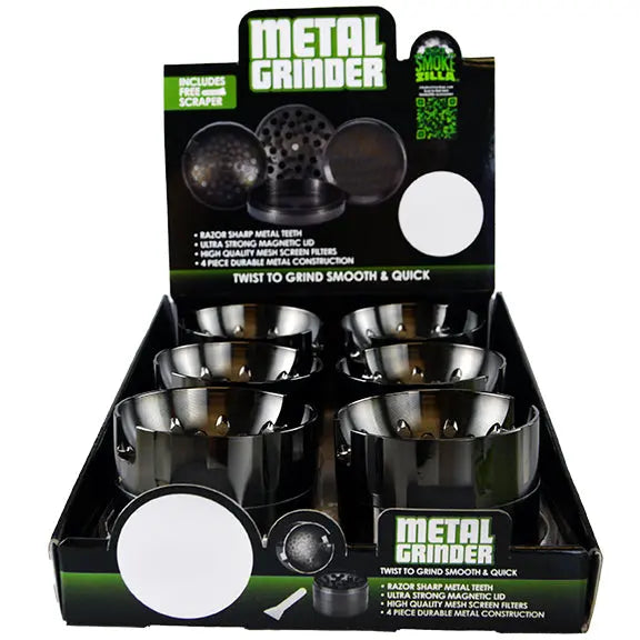Metal 4 Piece Grinder with Concave Lid 63Mm - 6 Pieces Per Retail Ready Display 22705 SMOKEZILLA