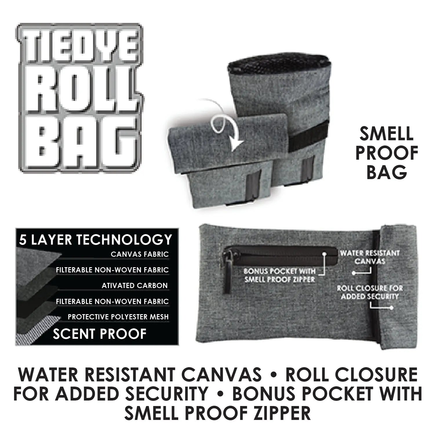 Smell Proof Canvas Roll Storage Bag - 6 Pieces Per Retail Ready Display 22710 SMOKEZILLA
