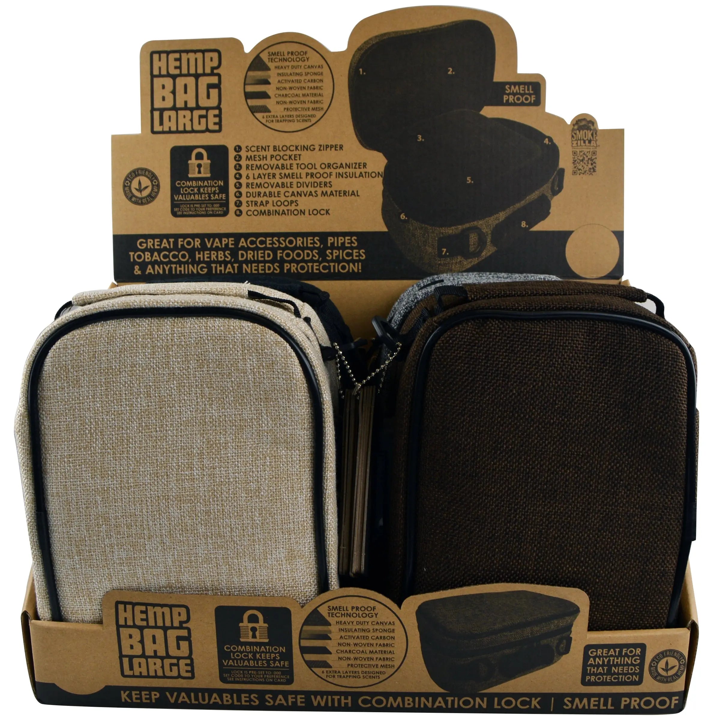 Smell Proof Canvas Lock Bag with Tool Organizer - 4 Pieces Per Retail Ready Display 22711 SMOKEZILLA
