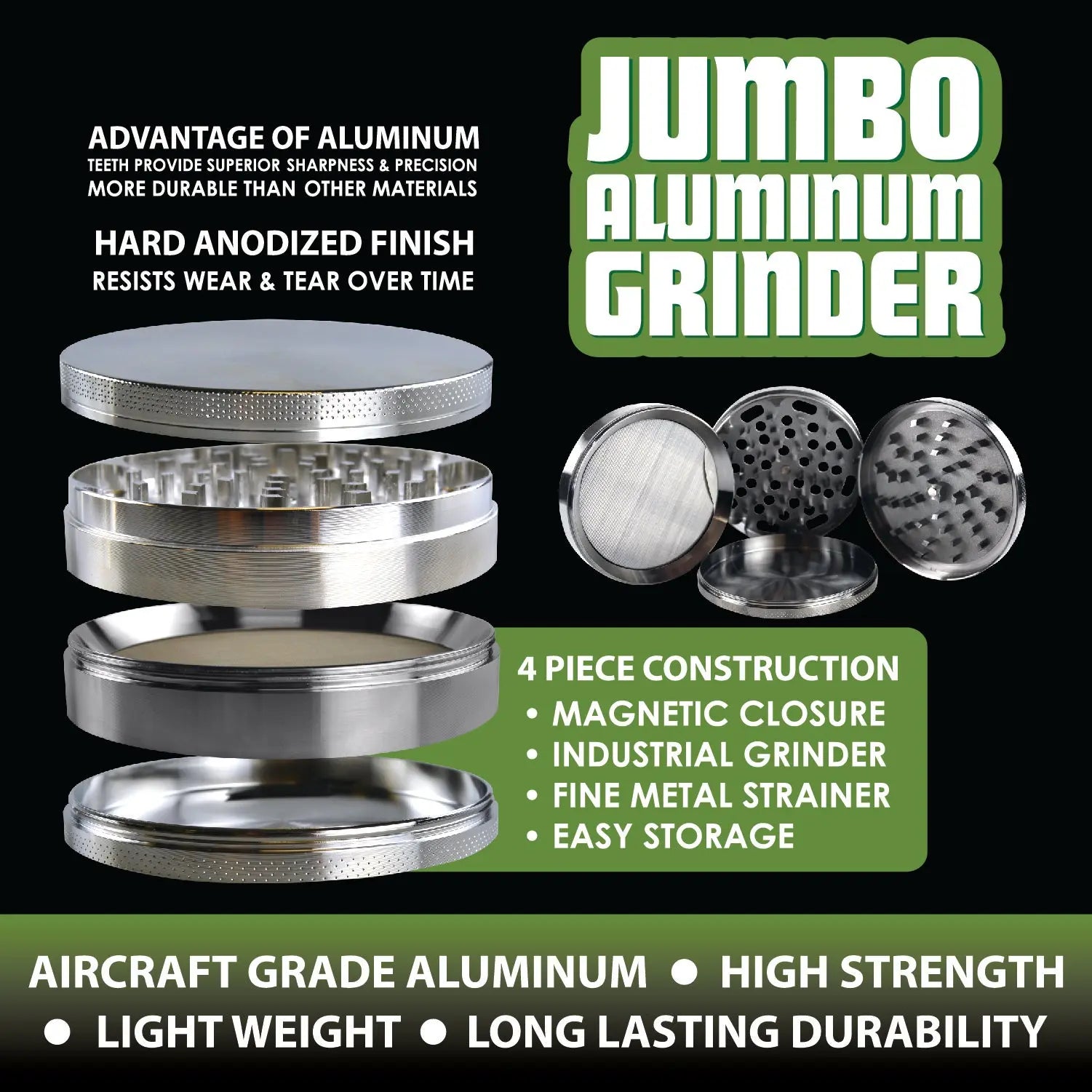 Metal Jumbo 4 Piece Grinder 98Mm - 6 Pieces Per Retail Ready Display 22714 SMOKEZILLA