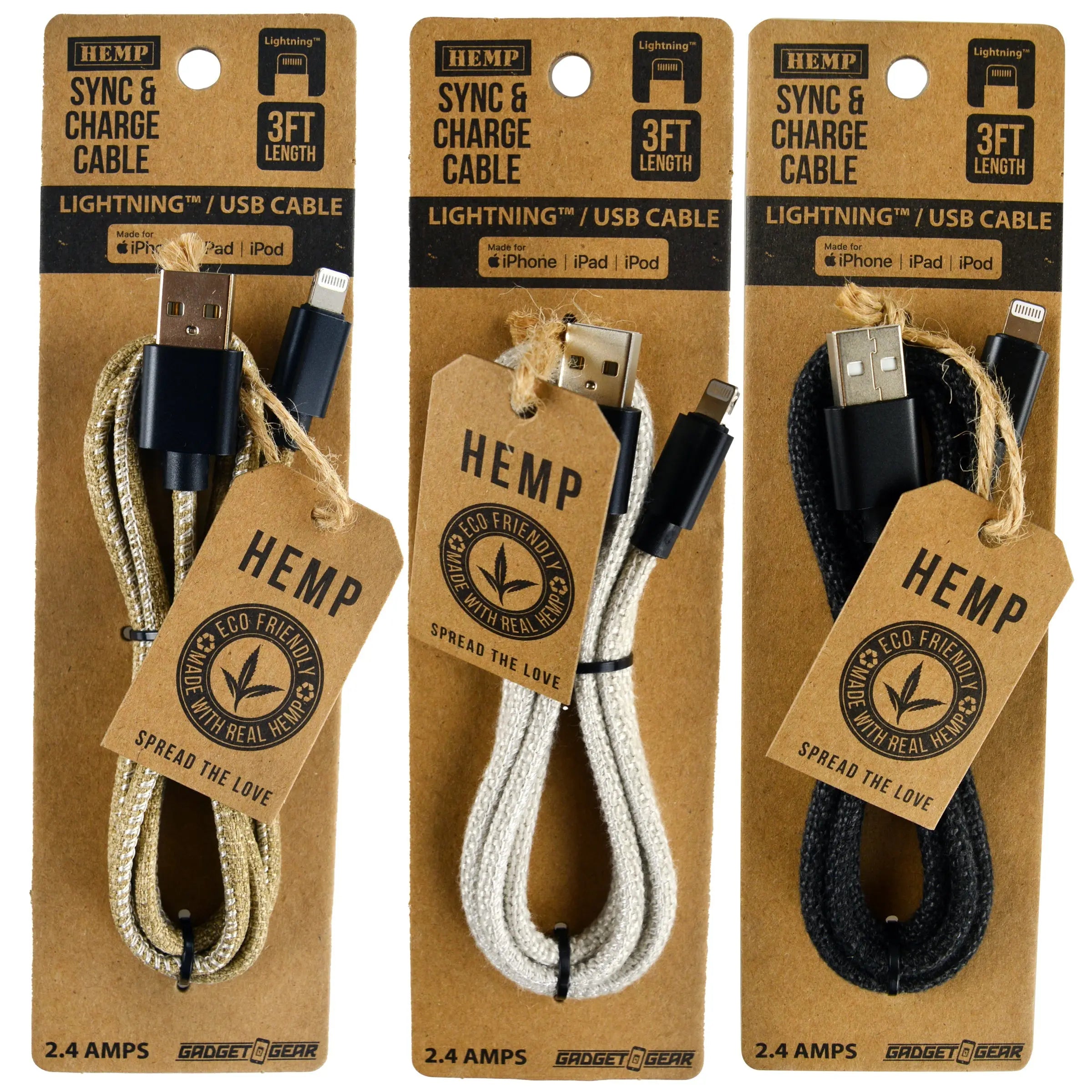 Hemp Charging Cable Assortment - 12 Pieces Per Retail Ready Display 88354 NOVELTY INC