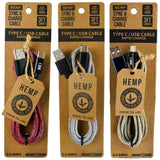 Hemp Charging Cable Assortment - 12 Pieces Per Retail Ready Display 88354 NOVELTY INC
