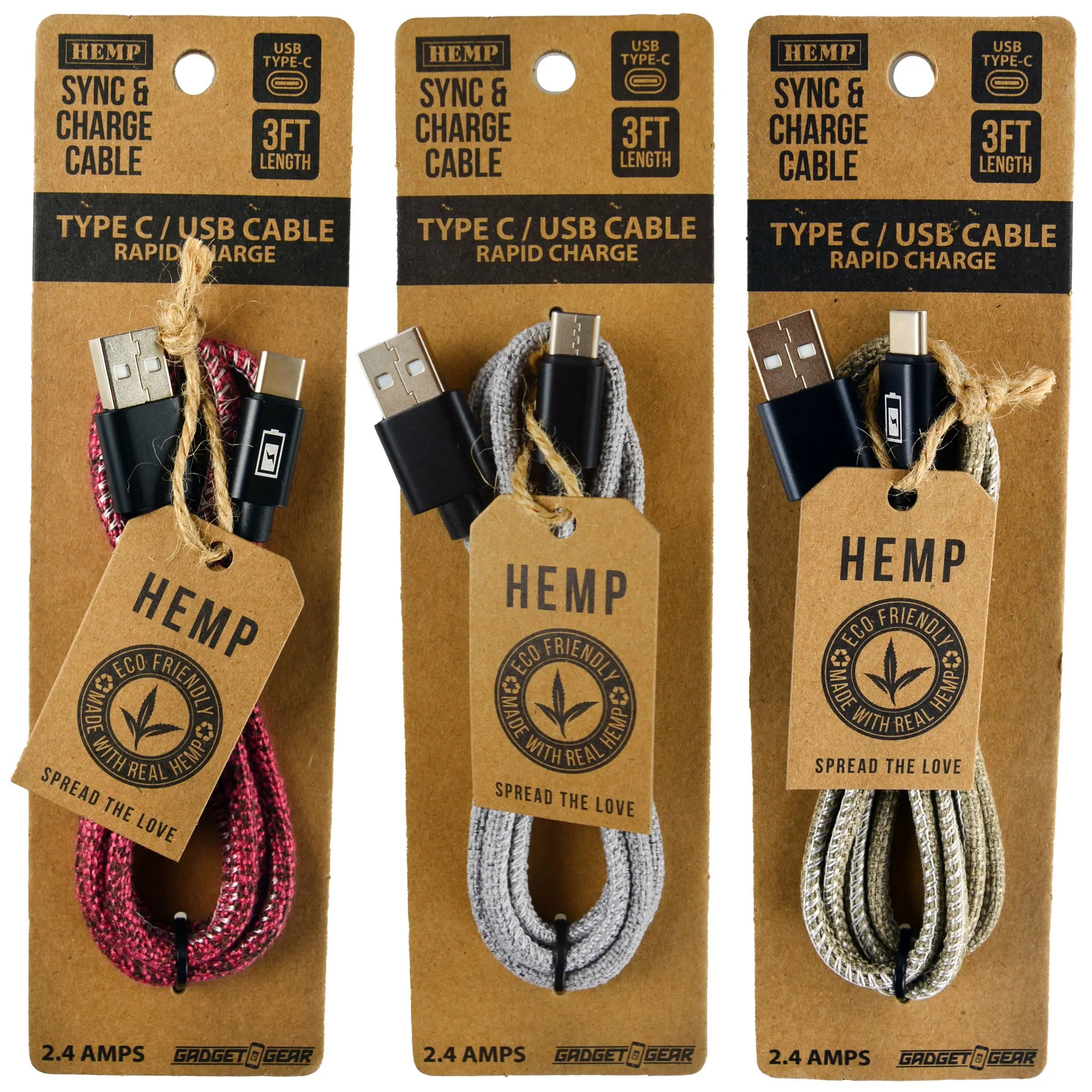 Hemp Charging Cable Assortment - 12 Pieces Per Retail Ready Display 88354 NOVELTY INC
