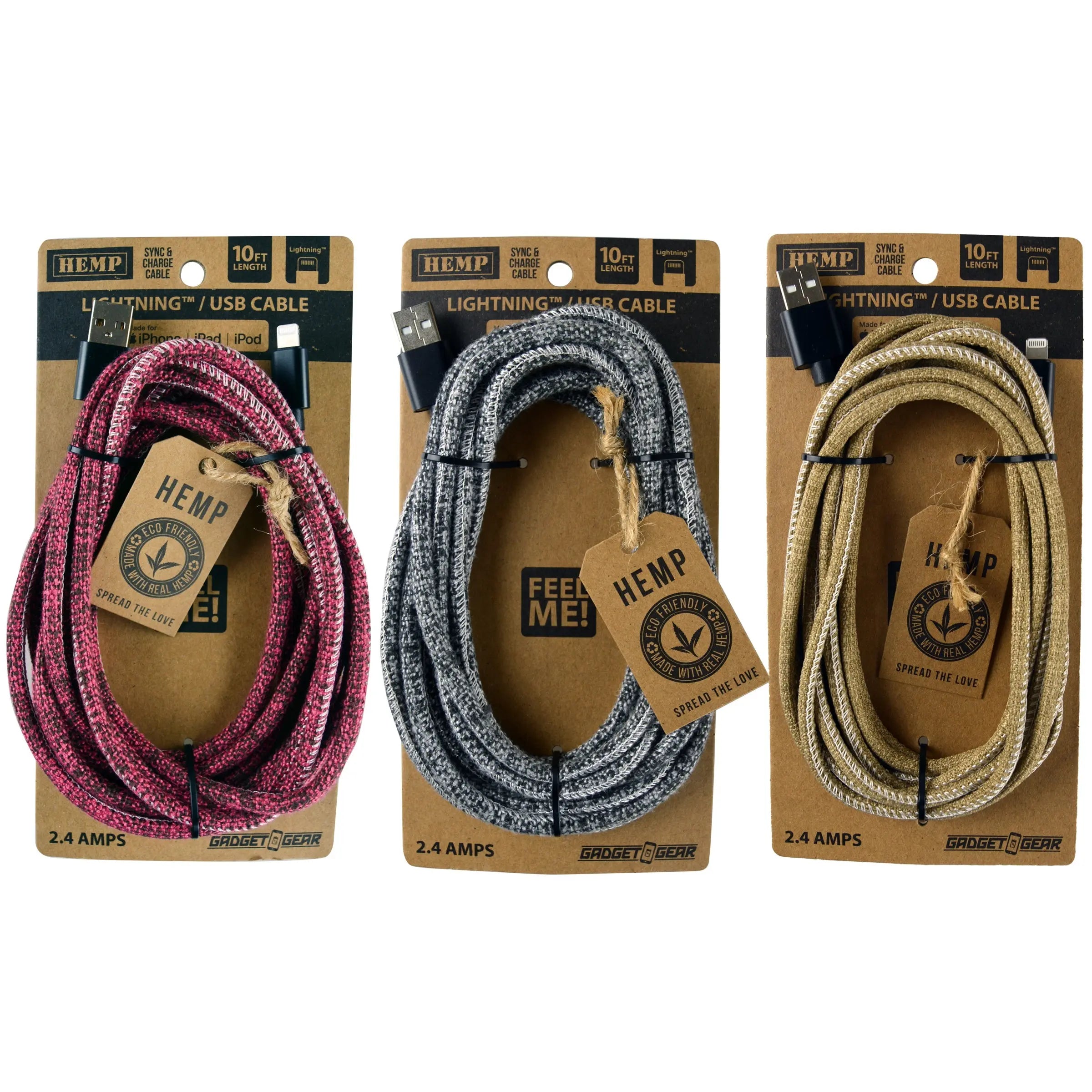 Hemp Charging Cable Assortment - 12 Pieces Per Retail Ready Display 88354 NOVELTY INC