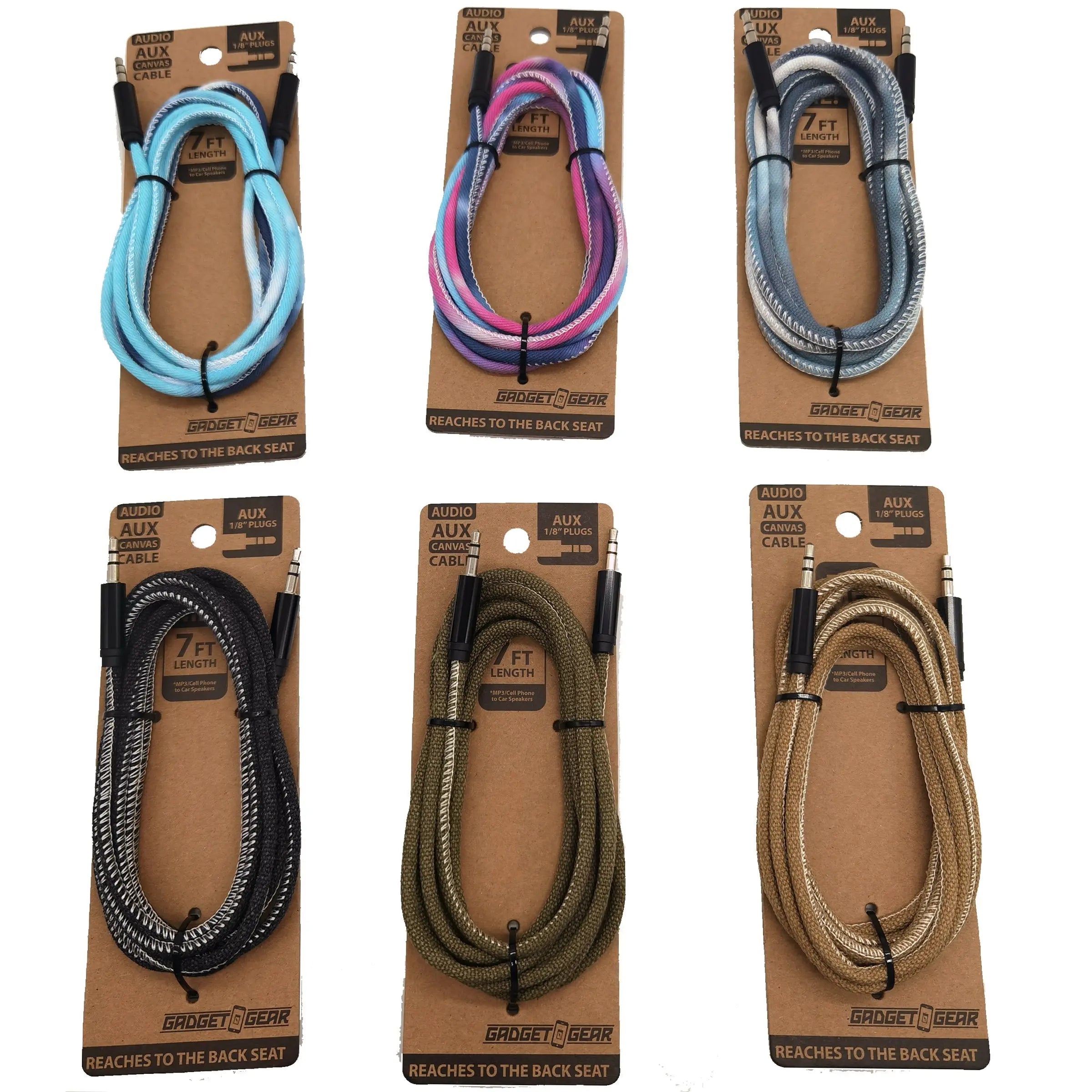 Canvas Auxiliary Cable 7FT - 6 Pieces Per Retail Ready Display 22744 GADGET GEAR