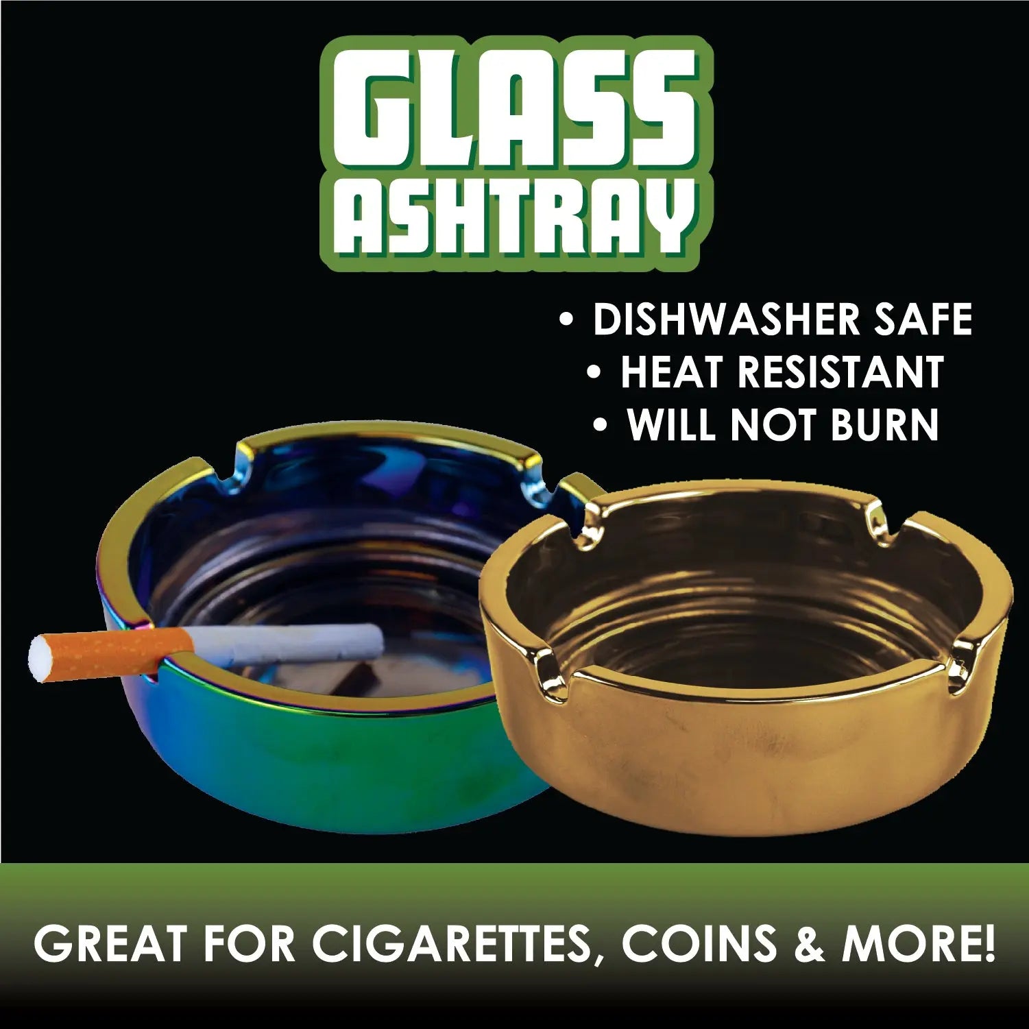 Round Glass Ashtray - 6 Pieces Per Retail Ready Display 22787 SMOKEZILLA