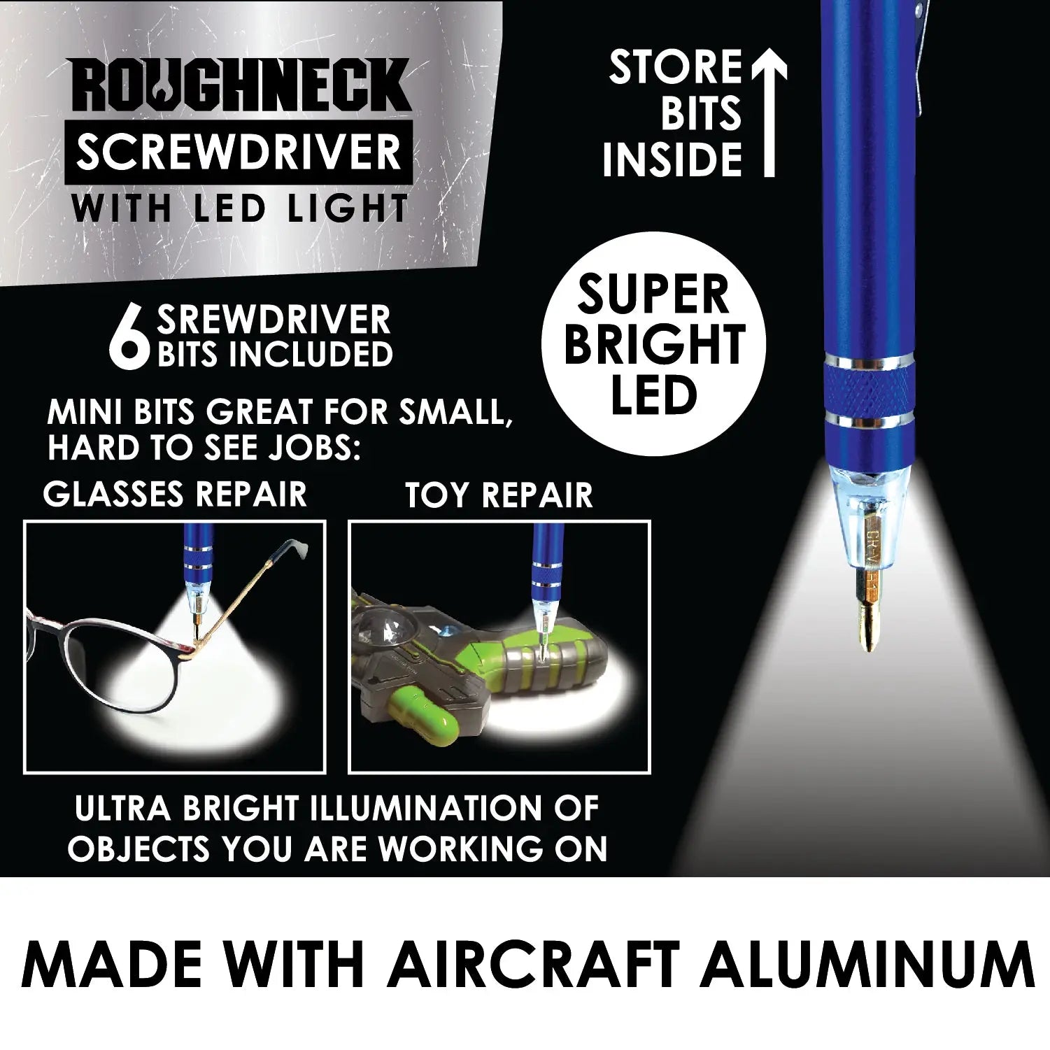 Screwdriver with LED Light - 6 Pieces Per Retail Ready Display  22802 ROUGHNECK