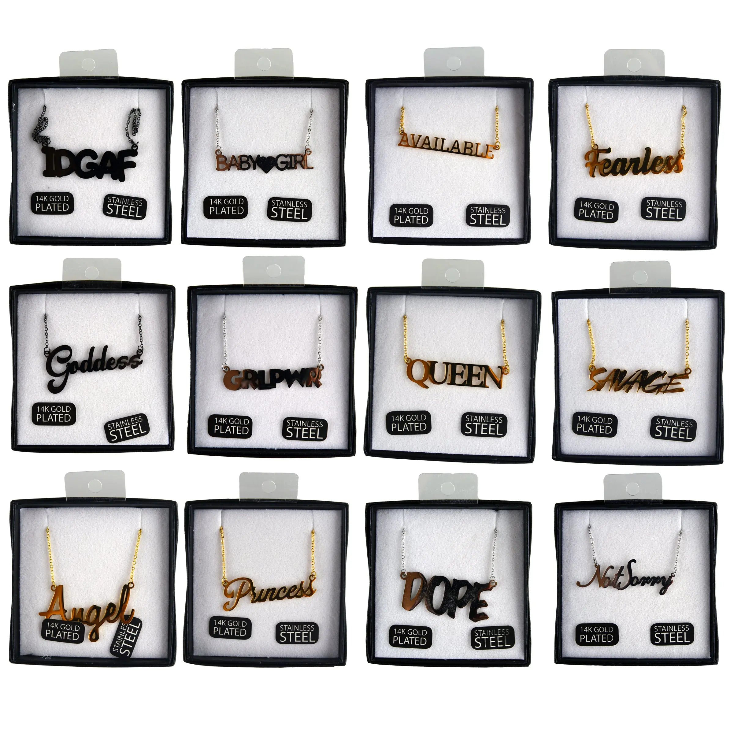 Girl Boss Word Gold Necklace- 12 Pieces Per Display 22812 KIPP BROTHERS