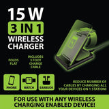 Wireless 3 in 1 Charging Station 15 Watts - 4 Pieces Per Retail Ready Display 22827 GADGET GEAR