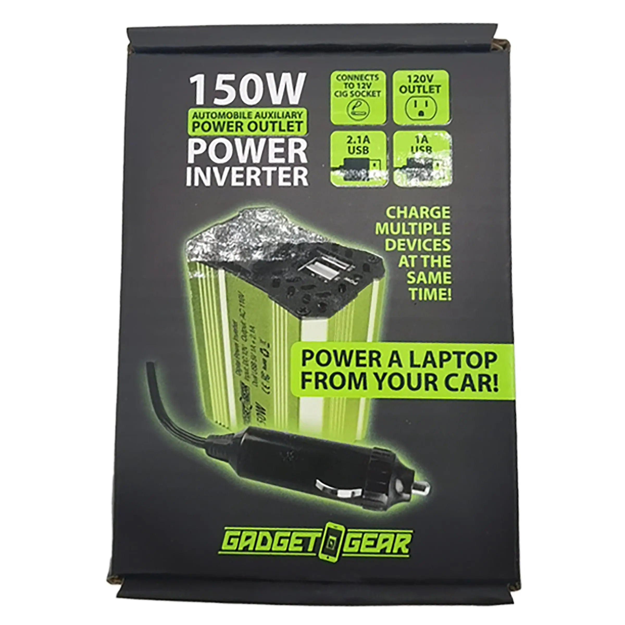 DC Car Power Inverter Dual Ports USB / 120V Outlet 150 Watts - 4 Pieces Per Retail Ready Display 22829 GADGET GEAR