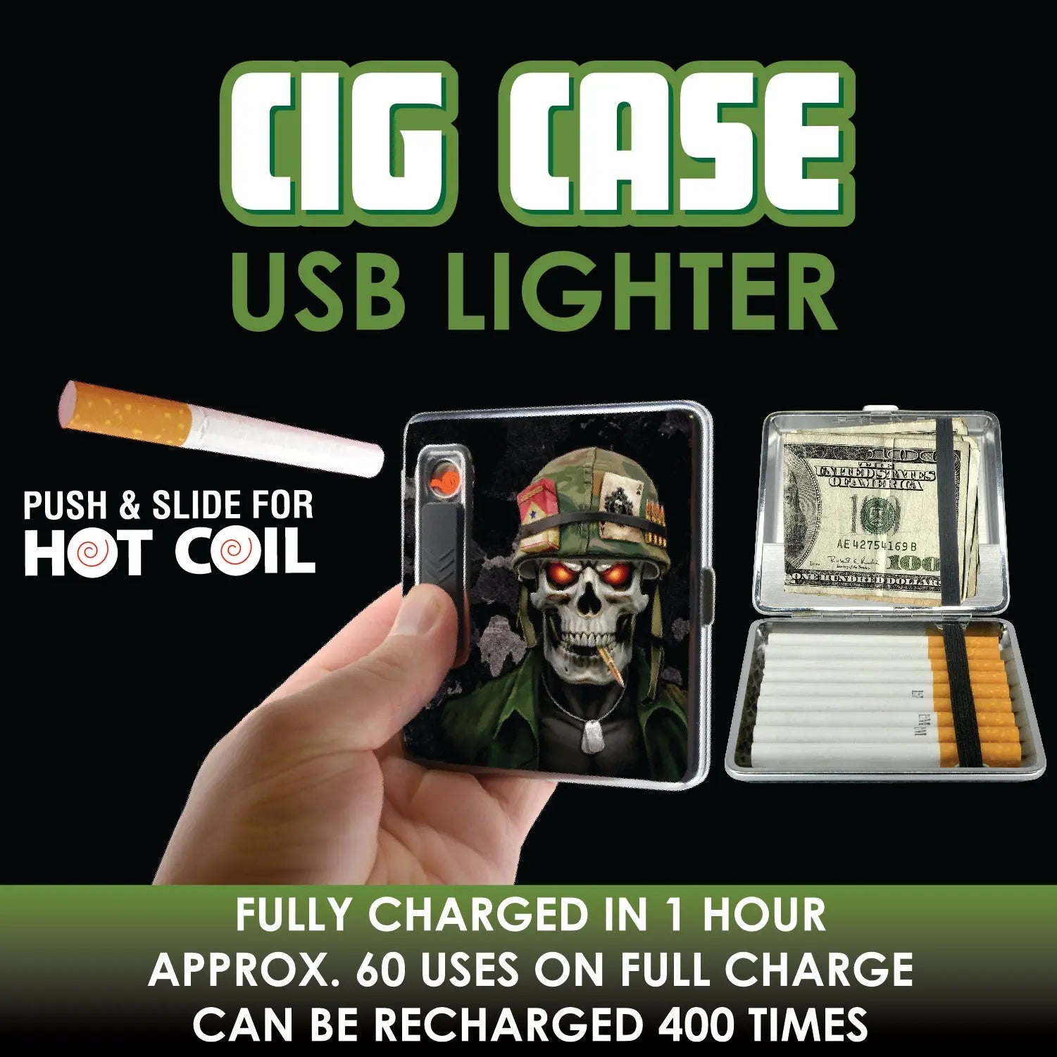 Cigarette Case with USB Coil Lighter - 6 Pieces Per Retail Ready Display 22833 SMOKEZILLA