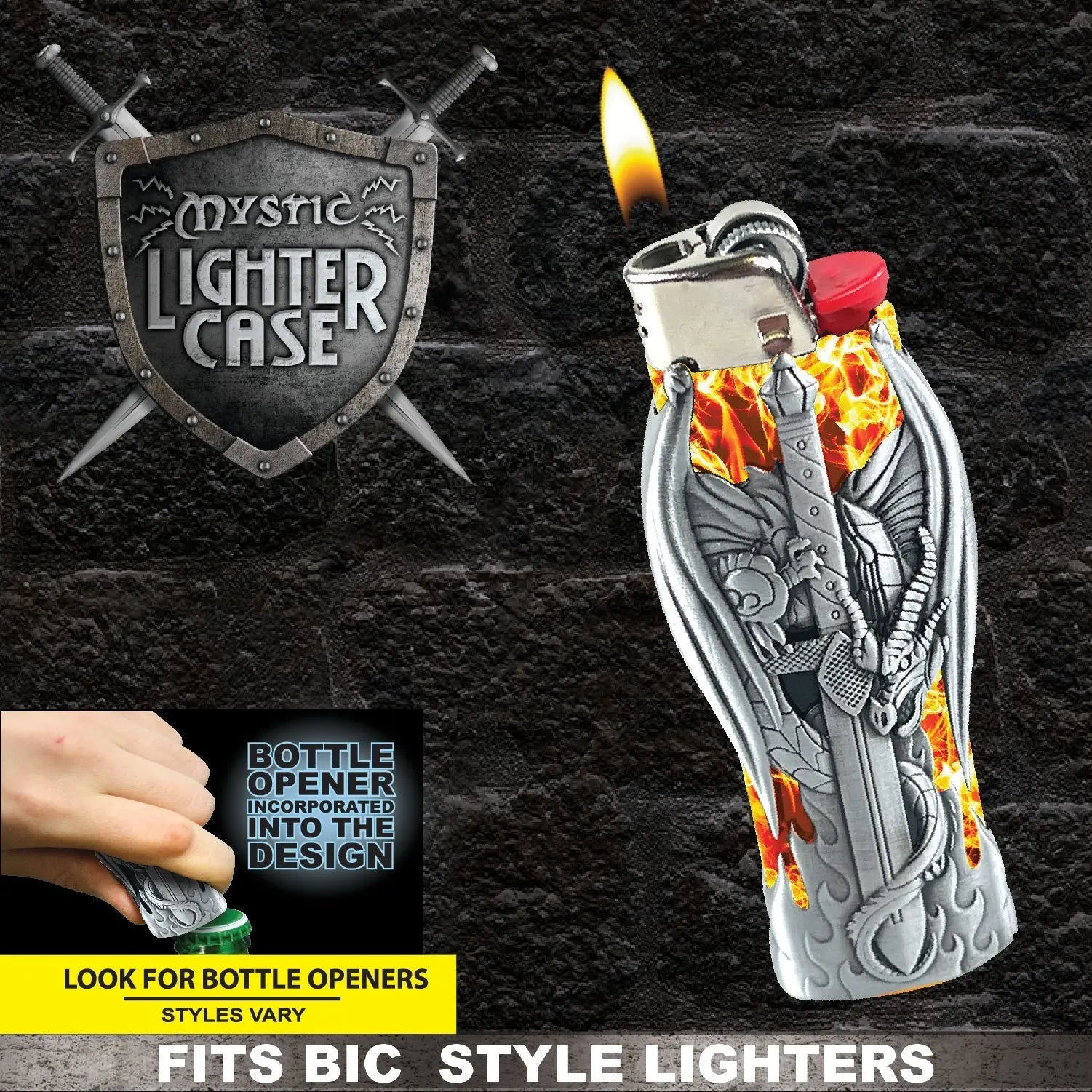 Metal Mystic Lighter Case with Bottle Opener - 12 Pieces Per Retail Ready Display 22921 SMOKEZILLA