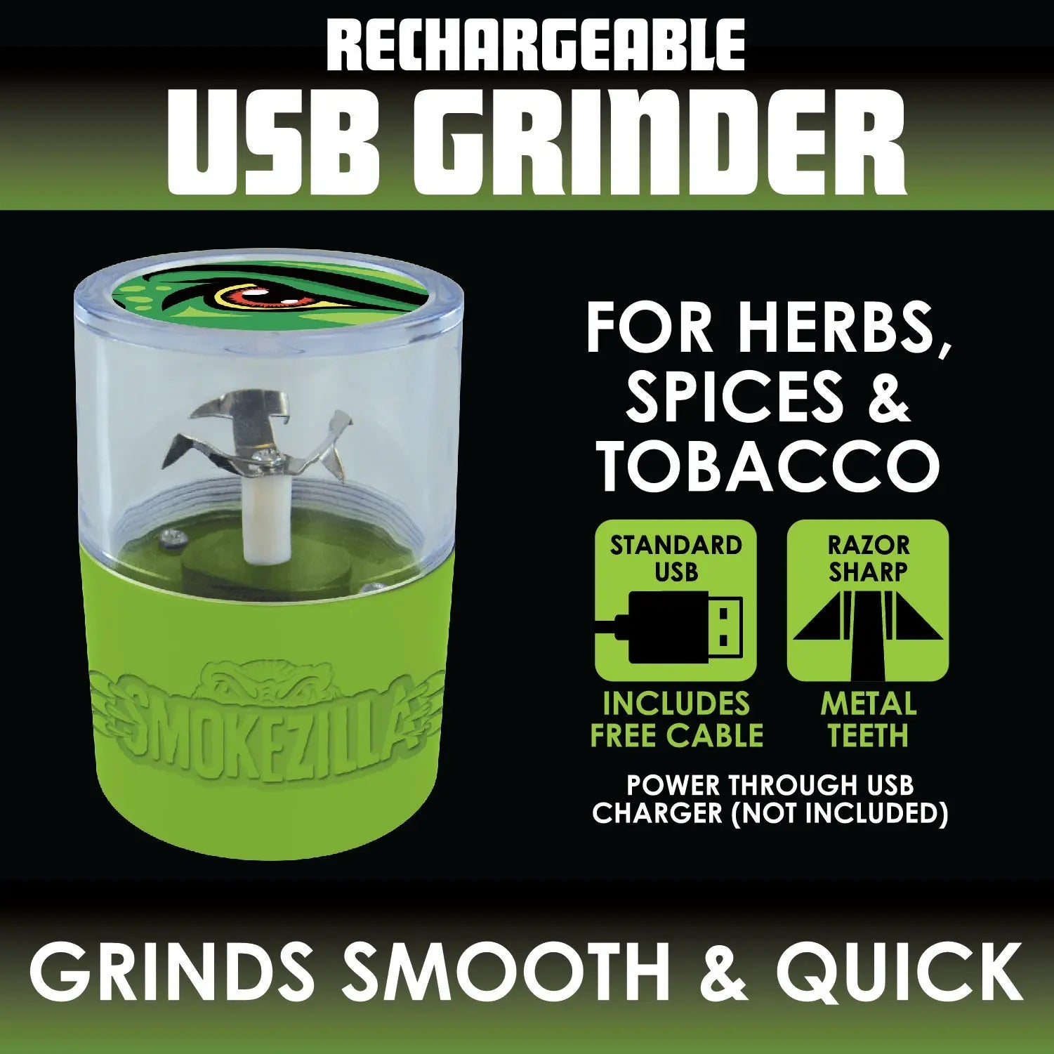 Plastic 5 Piece USB Grinder - 6 Pieces Per Retail Ready Display 22928 SMOKEZILLA