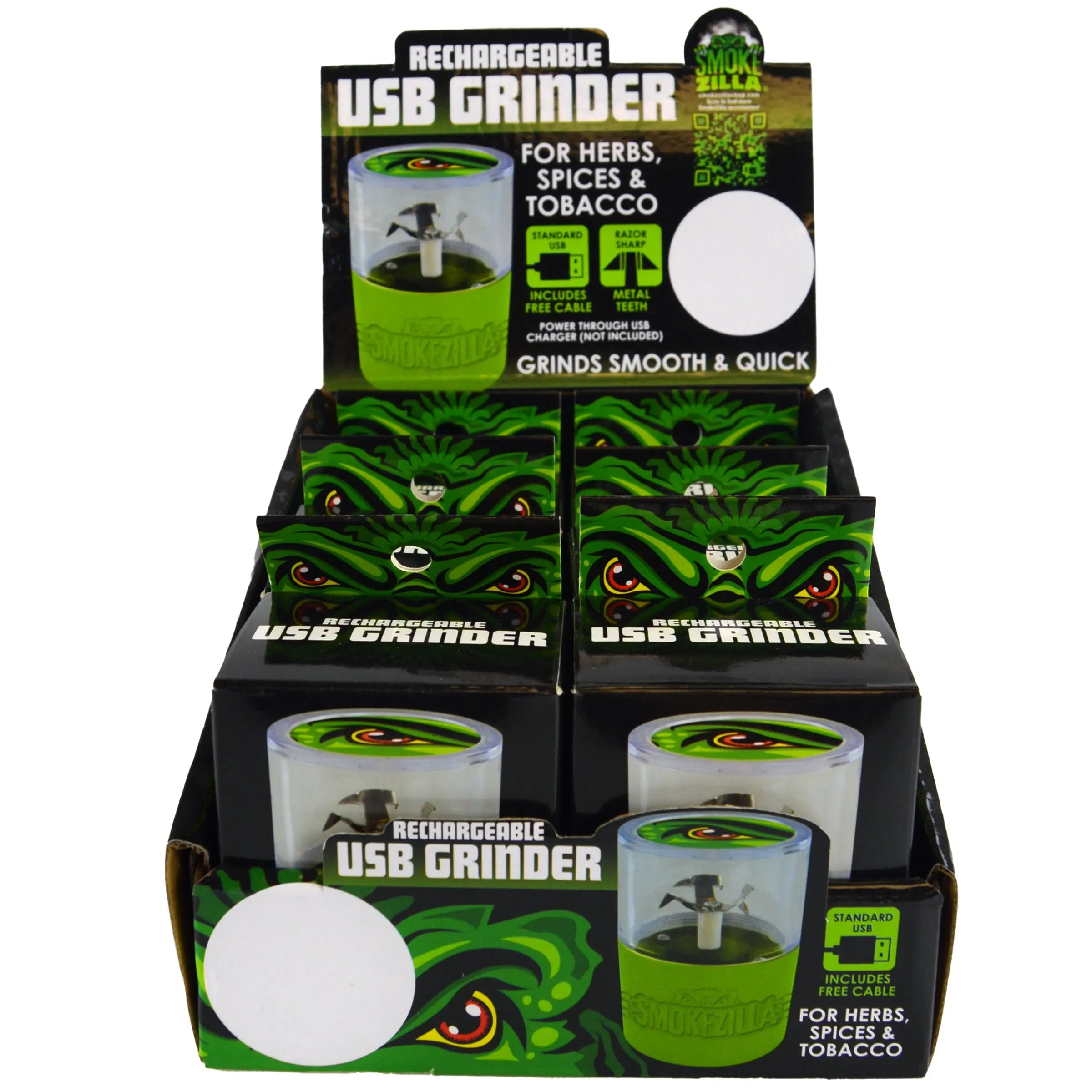 Plastic 5 Piece USB Grinder - 6 Pieces Per Retail Ready Display 22928 SMOKEZILLA
