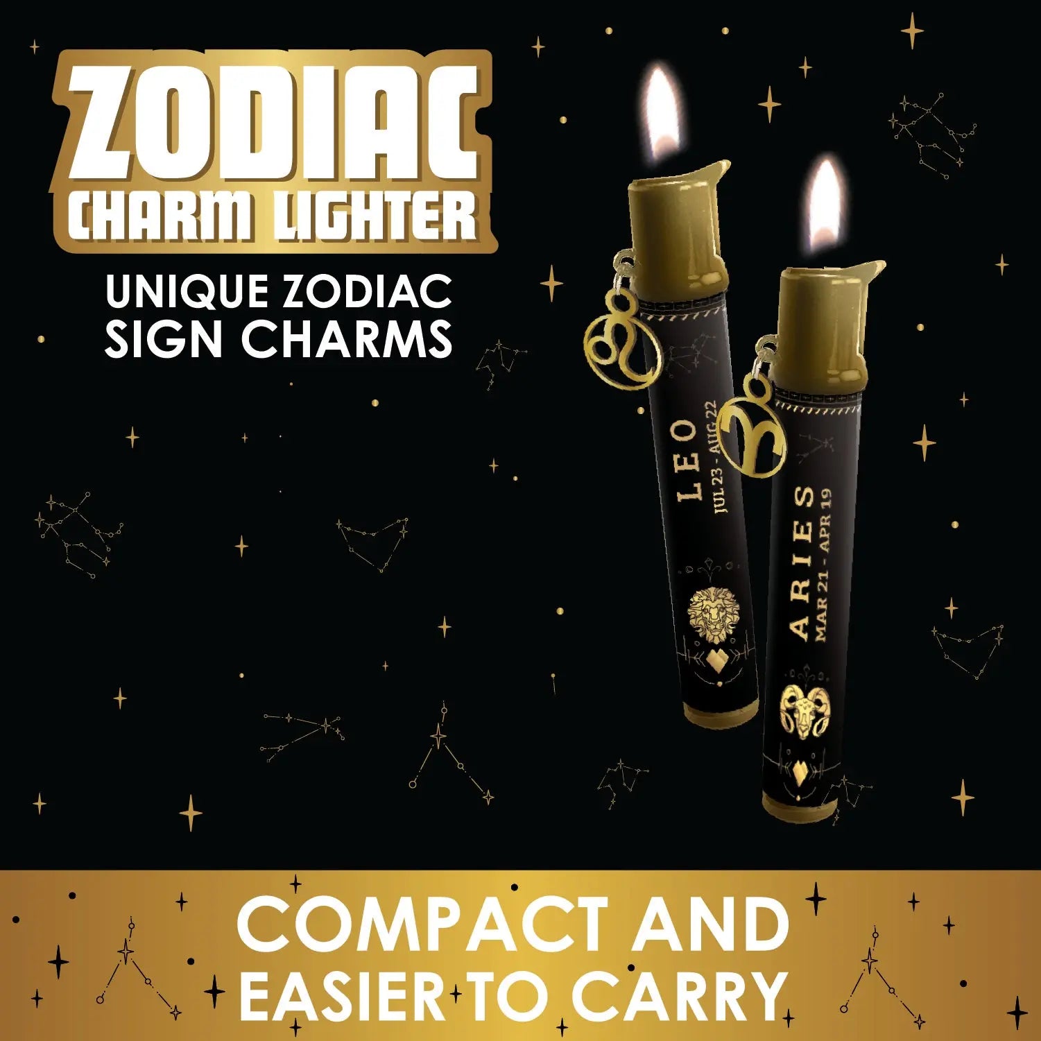 Thin Tube Lighter with Zodiac Charm - 12 Pieces Per Retail Ready Display 22935 SMOKEZILLA