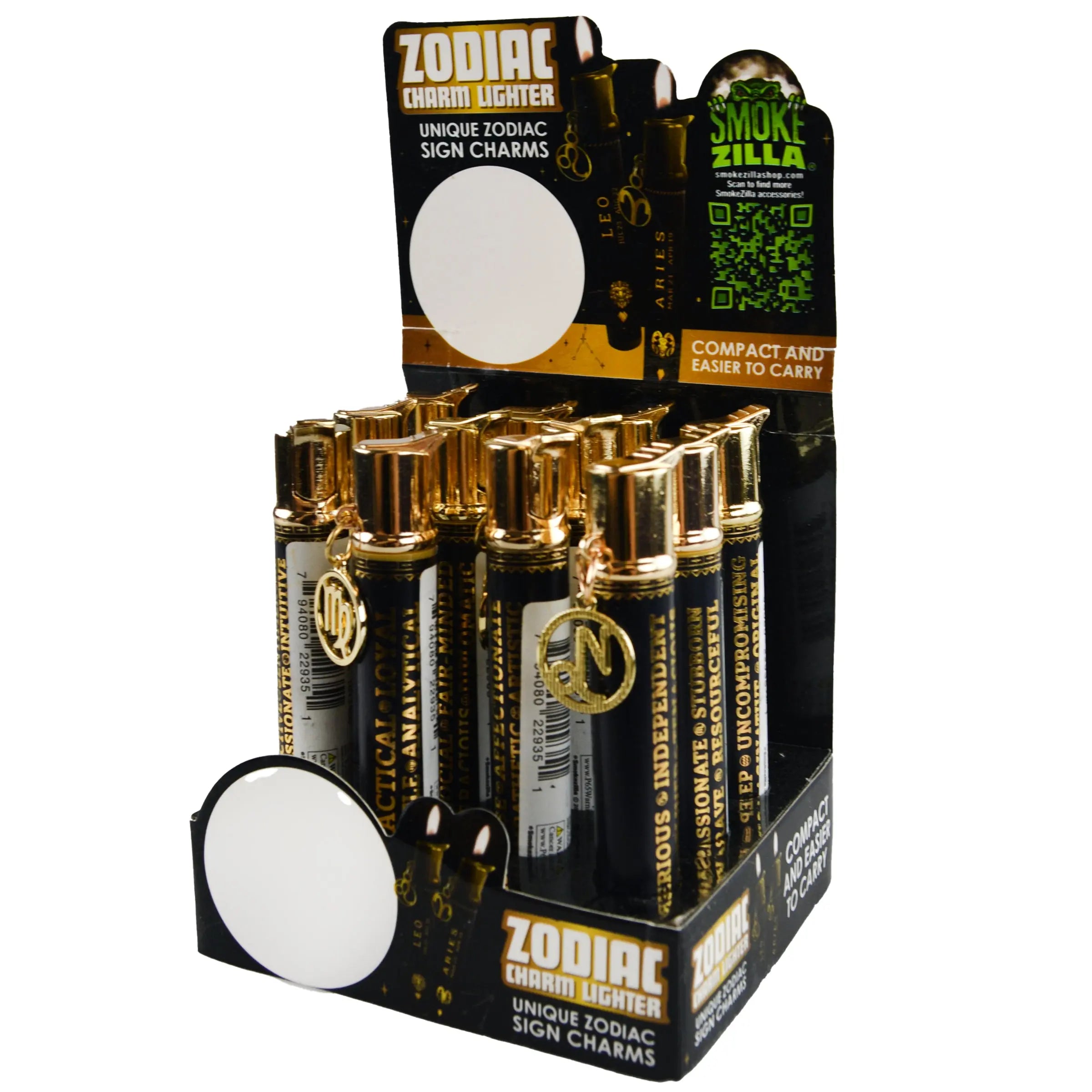 Thin Tube Lighter with Zodiac Charm - 12 Pieces Per Retail Ready Display 22935 SMOKEZILLA
