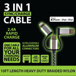 Charging Cable USB 3 in 1 Multi-Head USB-C / Micro USB / Lightning 10FT - 6 Pieces Per Retail Ready Display 23006 GADGET GEAR