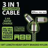 Charging Cable USB 3 in 1 Multi-Head USB-C / Micro USB / Lightning 10FT - 6 Pieces Per Retail Ready Display 23006 GADGET GEAR