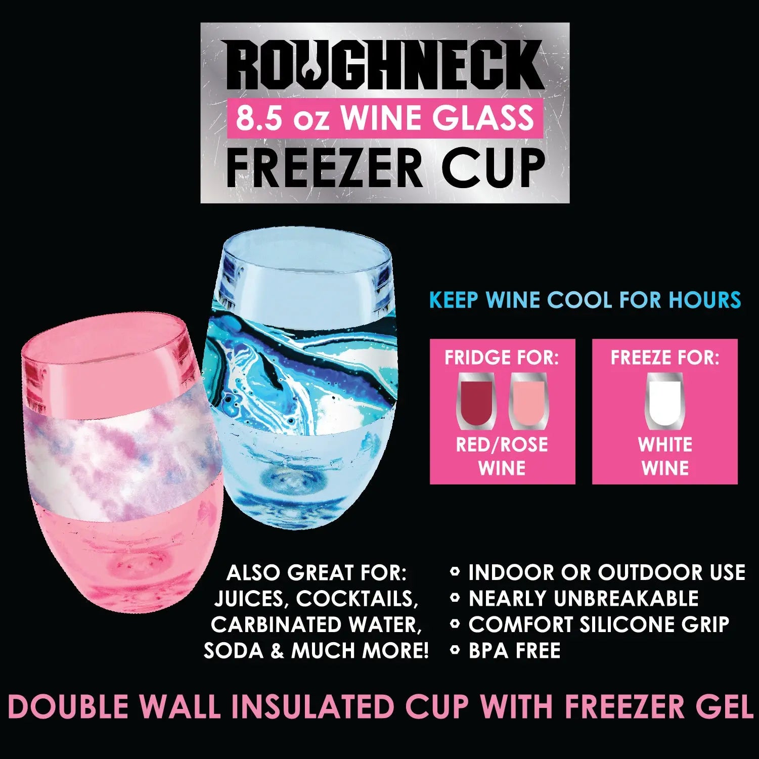8.5 oz Insulated Freezer Gel Wine Cup - 6 Pieces Per Retail Ready Display 23060 ROUGHNECK