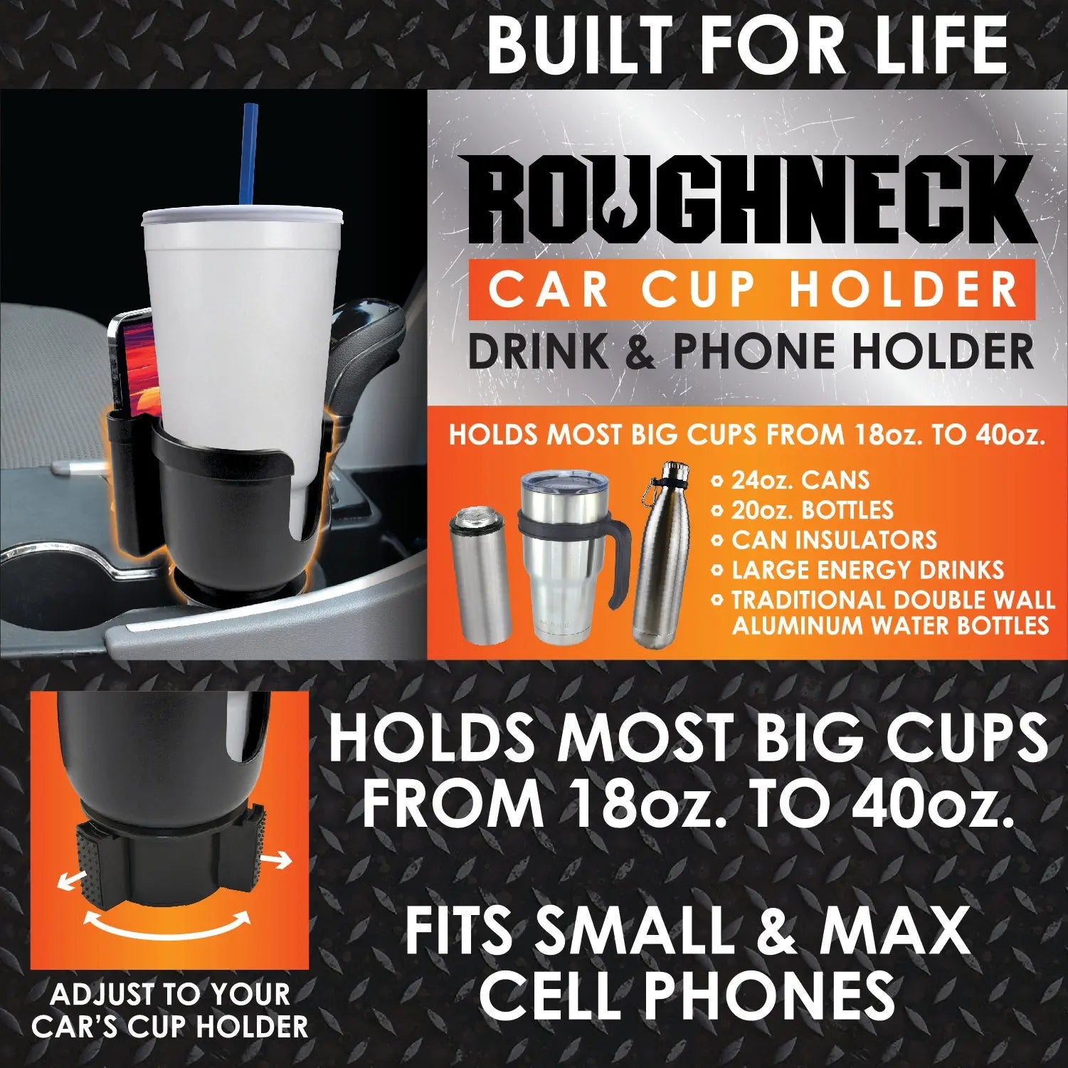 Cup Holder with Cell Phone Storage - 6 Pieces Per Retail Ready Display 23063 ROUGHNECK