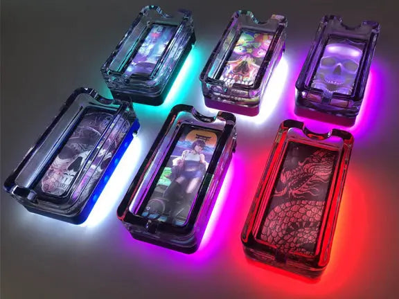 Glass Ashtray with LED Light Design - 6 Pieces Per Retail Ready Display 23103 SMOKEZILLA