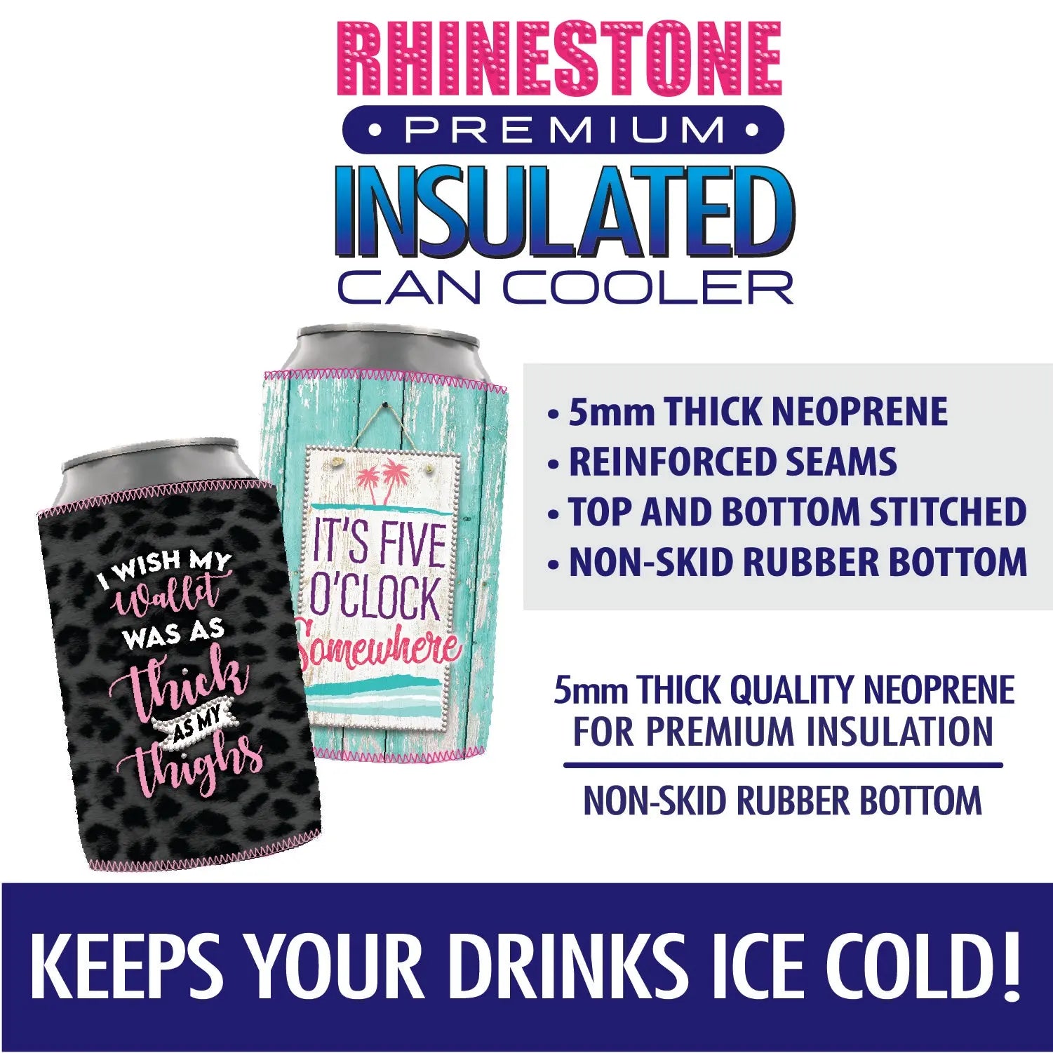 Neoprene Rhinestone Can and Bottle Cooler - 6 Per Retail Ready Display 23131 POLAR GEAR