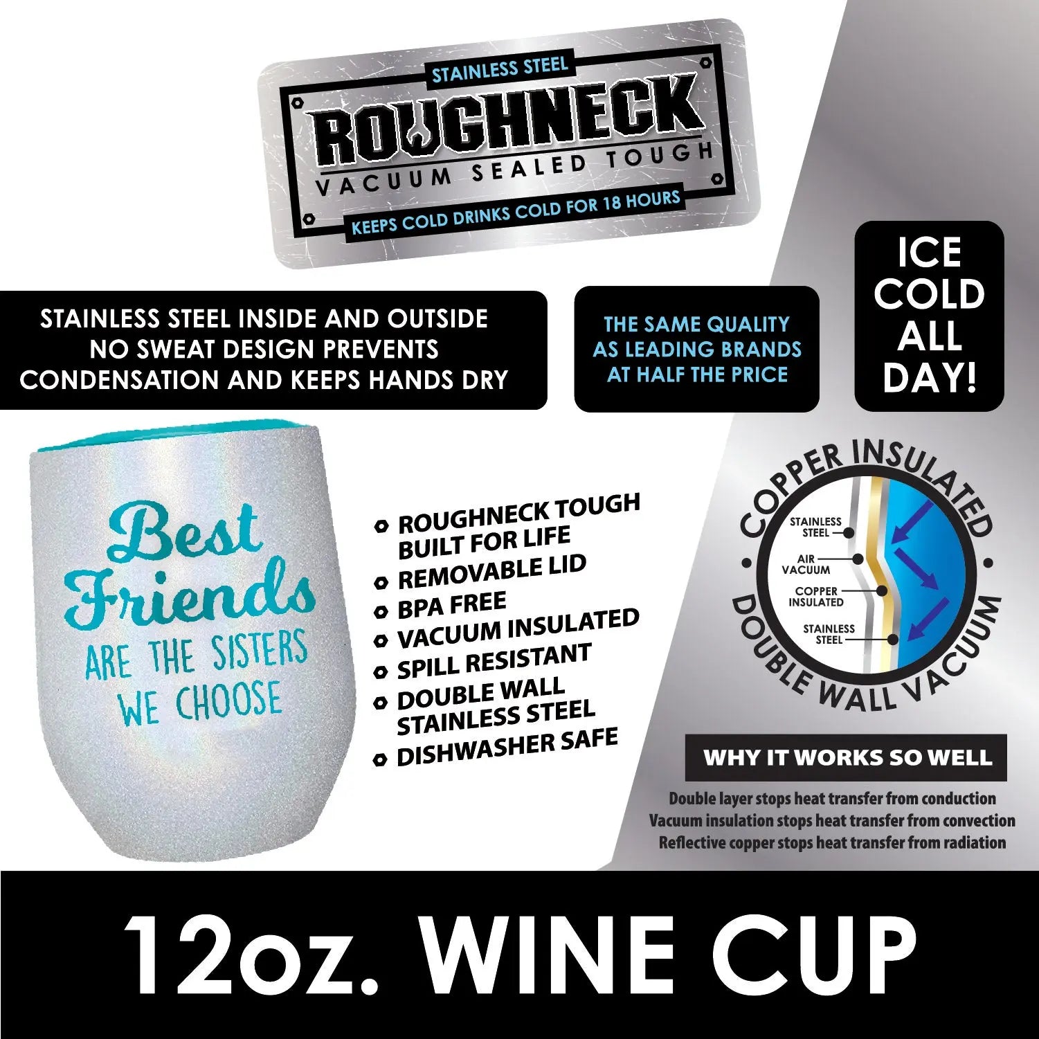 12 oz Insulated Wine Cup - 6 Pieces Per Retail Ready Display 23159 ROUGHNECK
